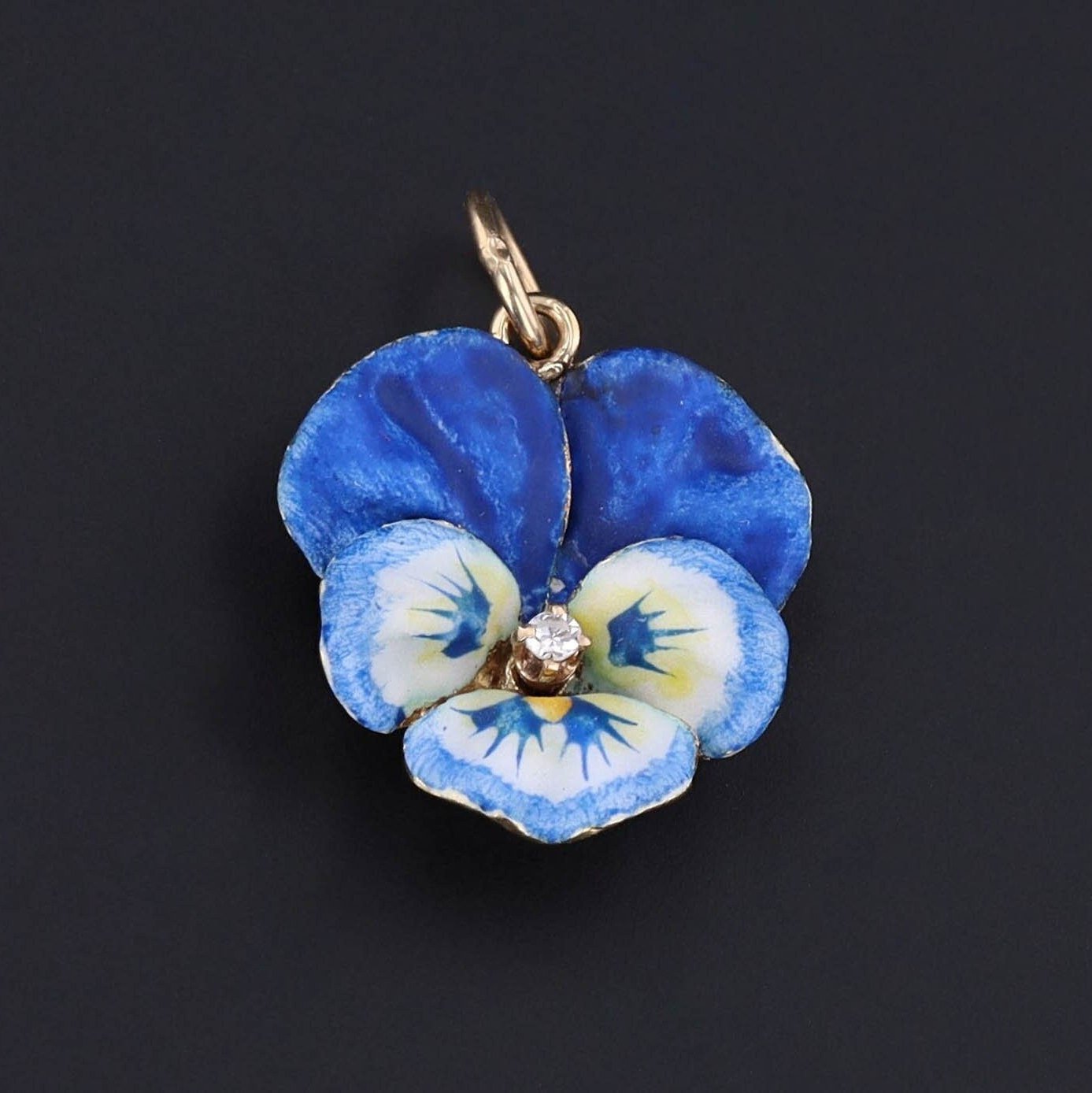 Pansy Charm | Blue Enamel Pansy Pendant - Trademark Antiques