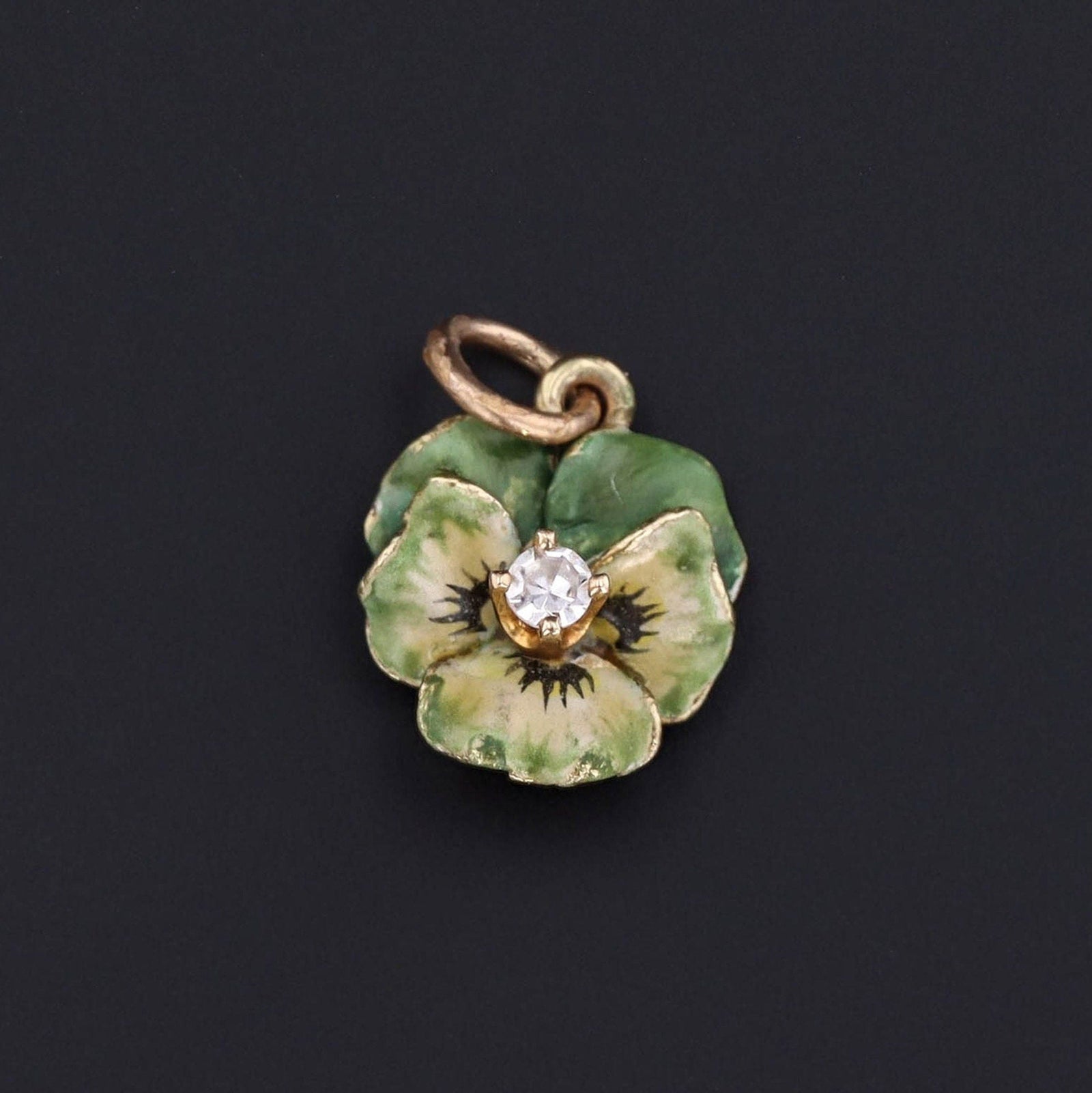 Pansy Charm | Green Enamel Pansy Pendant - Trademark Antiques