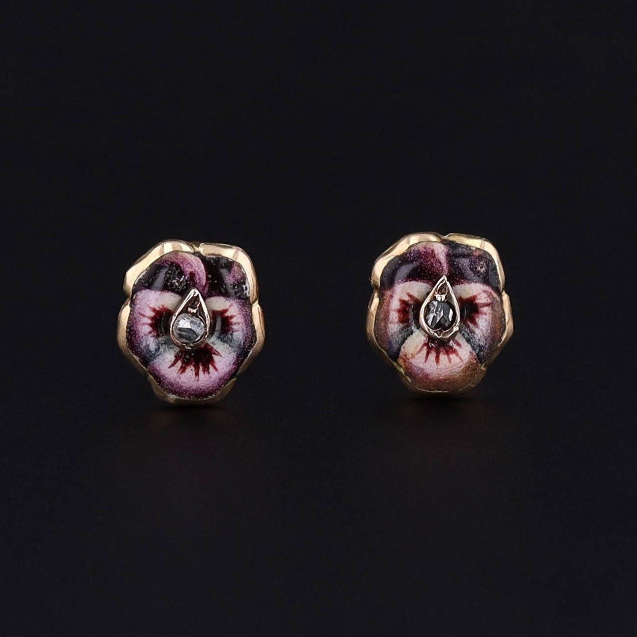 Pansy Earrings | Flower Studs - Trademark Antiques
