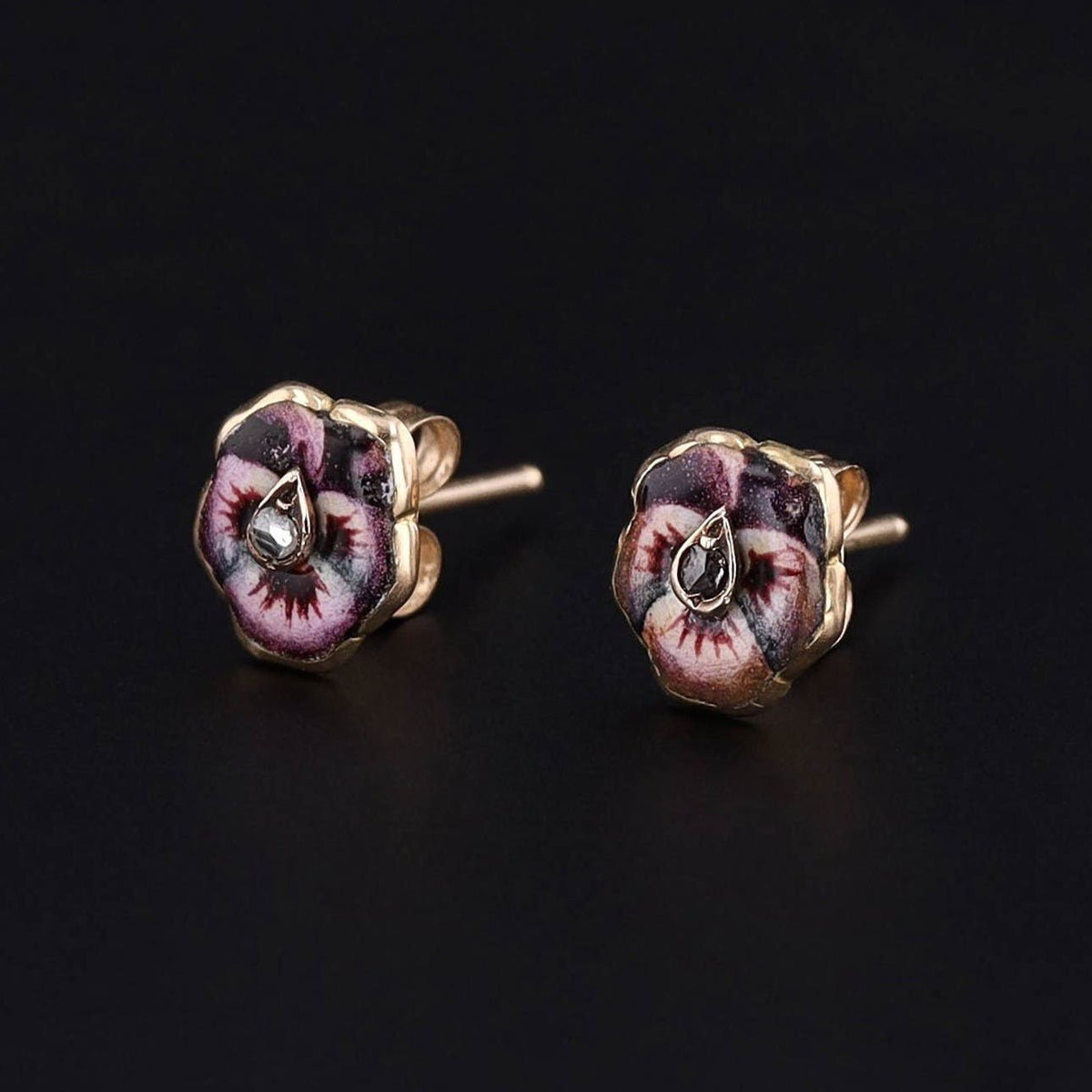 Pansy Earrings | Flower Studs - Trademark Antiques