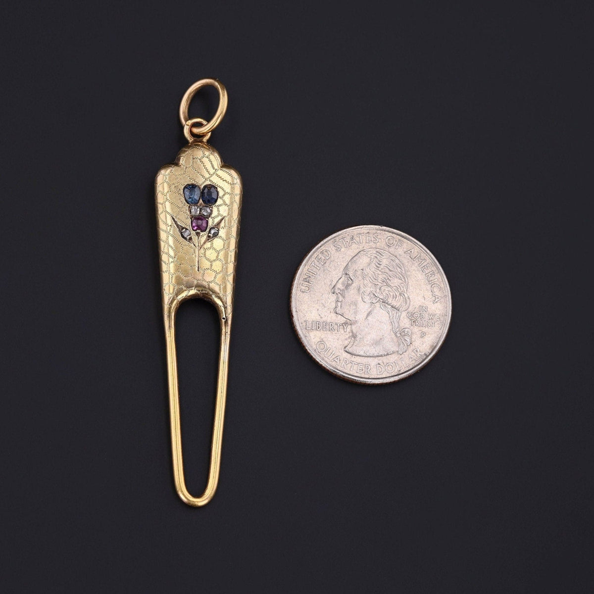 Pansy Pendant | 14k Gold, Sapphire, Ruby &amp; Diamond Pendant - Trademark Antiques