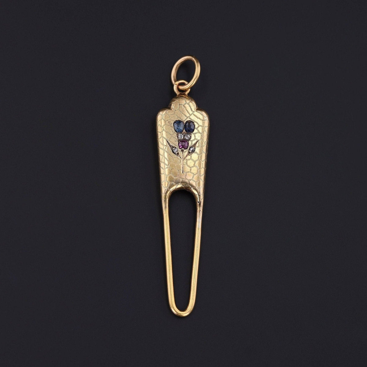 Pansy Pendant | 14k Gold, Sapphire, Ruby &amp; Diamond Pendant - Trademark Antiques