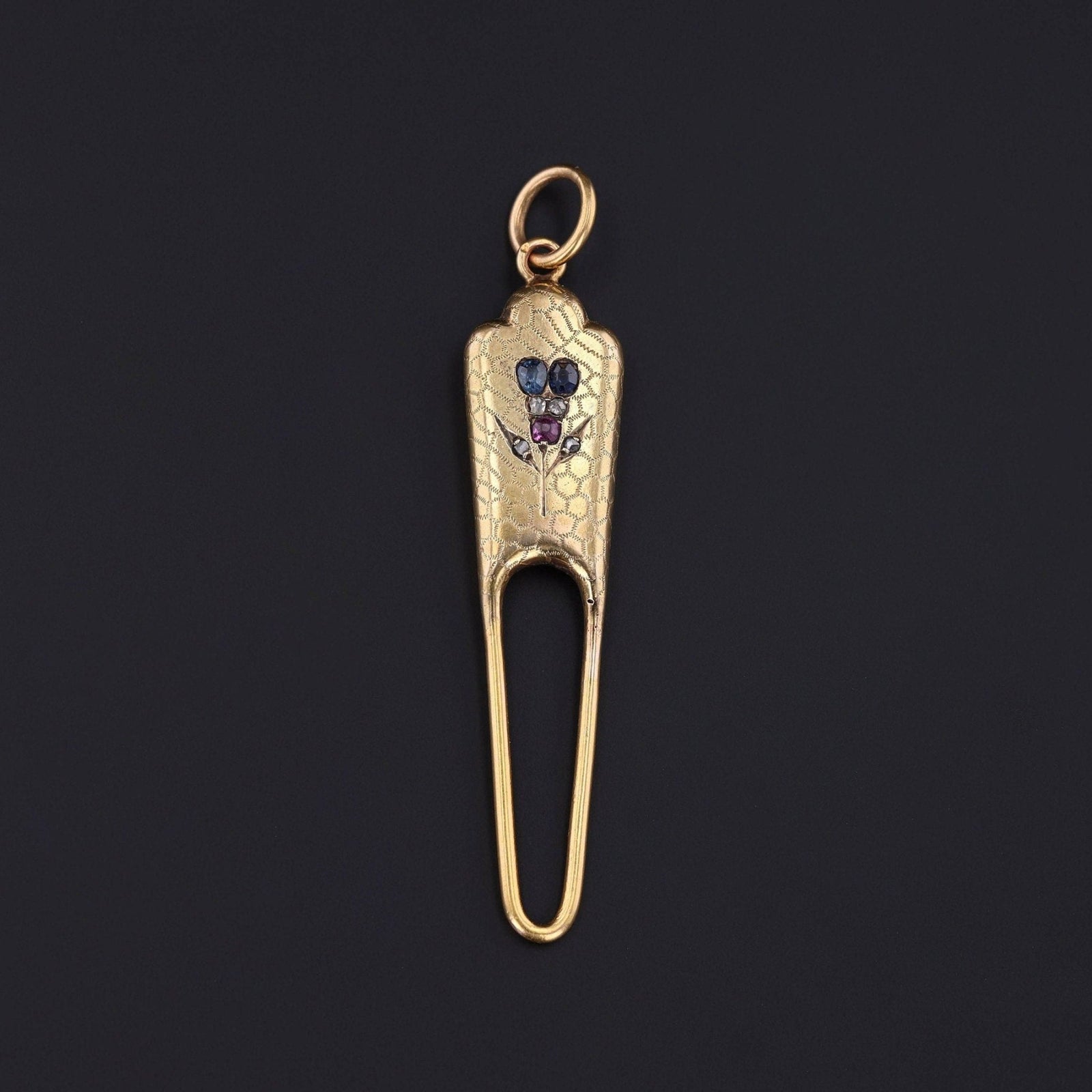 Pansy Pendant | 14k Gold, Sapphire, Ruby & Diamond Pendant - Trademark Antiques
