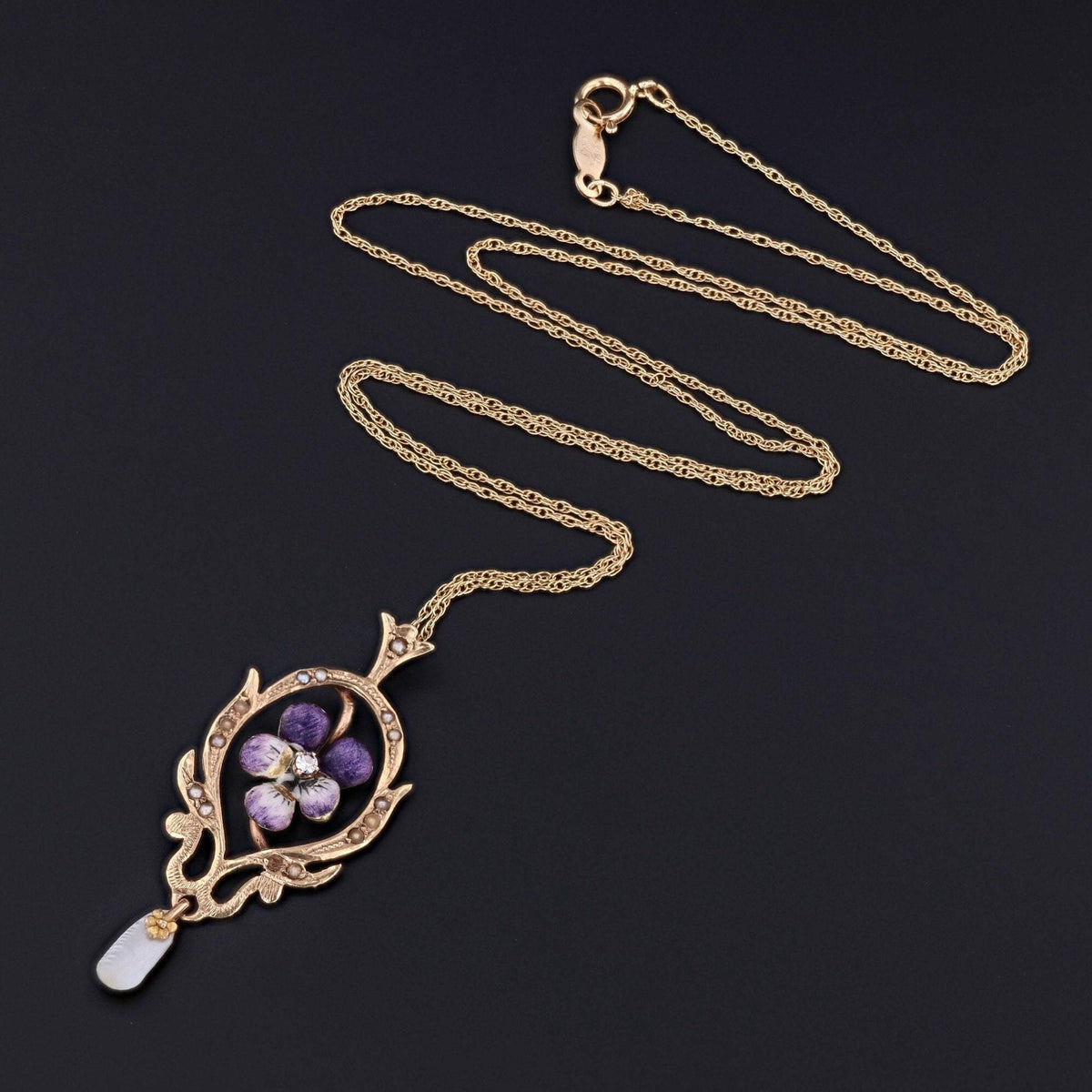 Pansy Pendant | Antique Enamel Pansy Pendant - Trademark Antiques