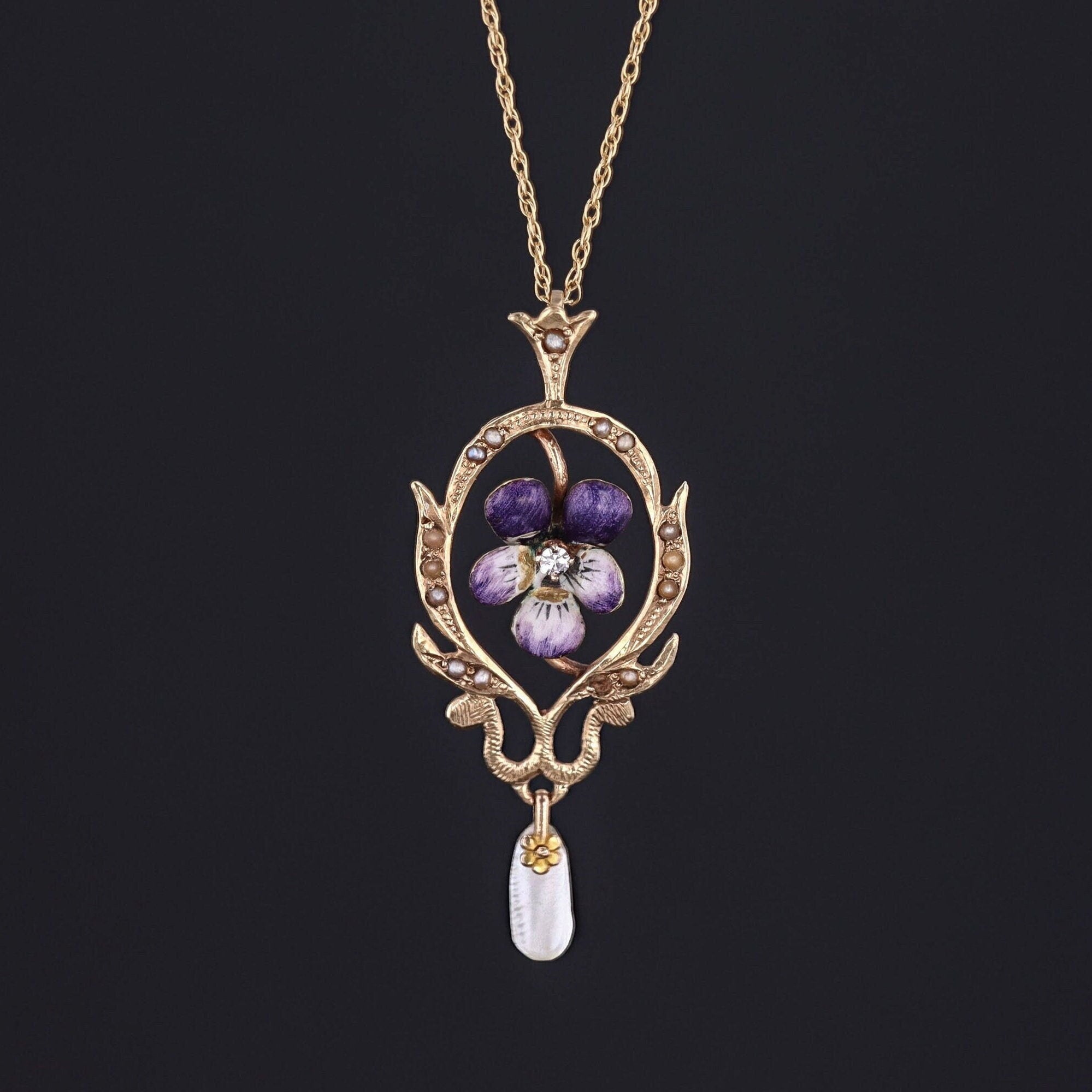 Pansy Pendant | Antique Enamel Pansy Pendant - Trademark Antiques