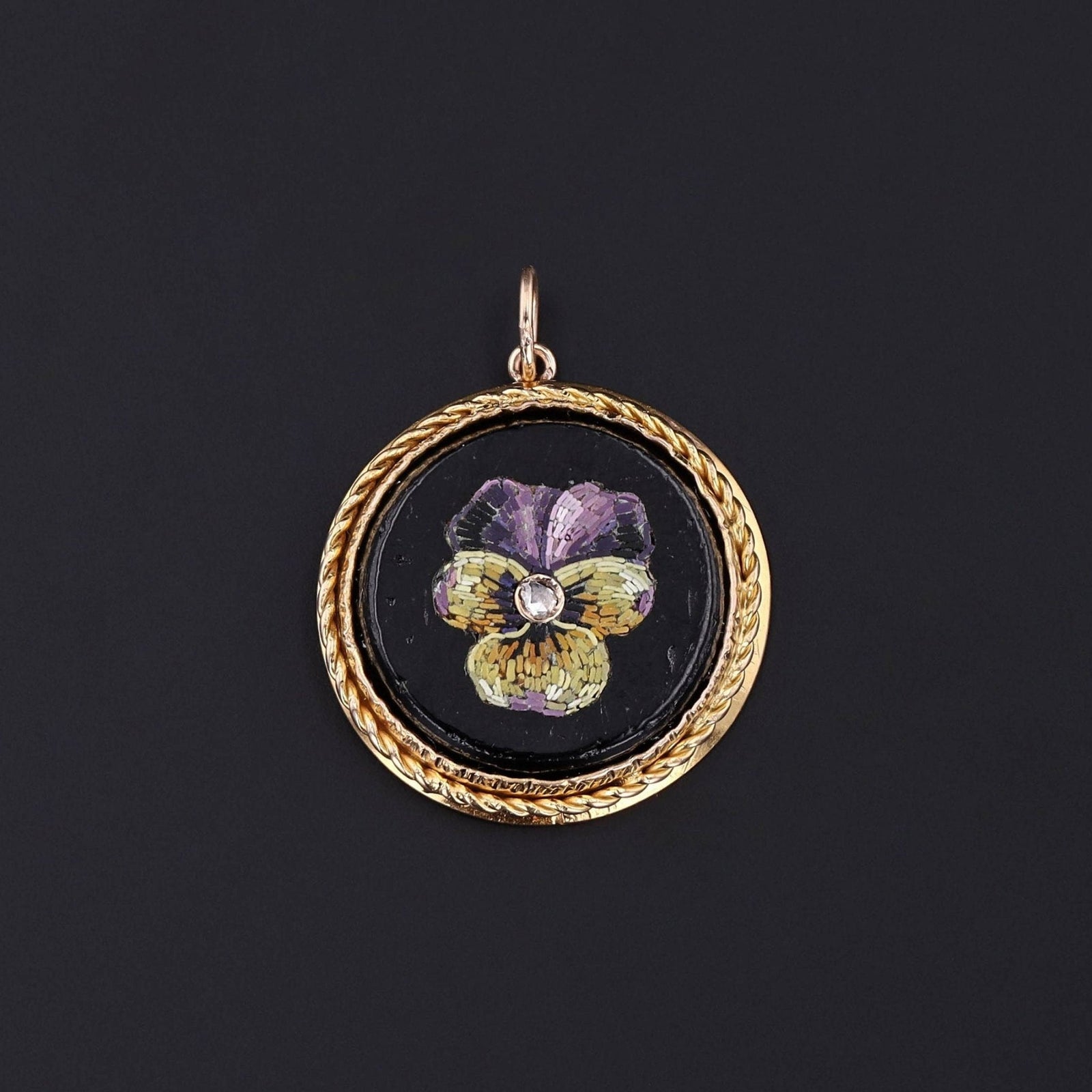 Pansy Pendant | Micromosaic Pendant - Trademark Antiques