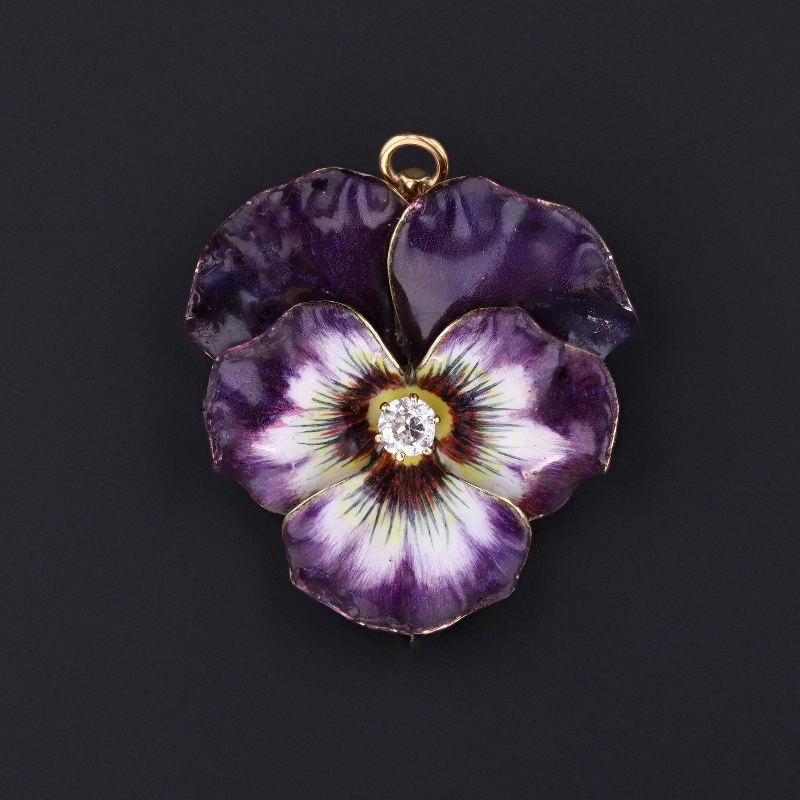Pansy Pendant or Brooch | 14k Gold & Diamond Pansy Brooch - Trademark Antiques