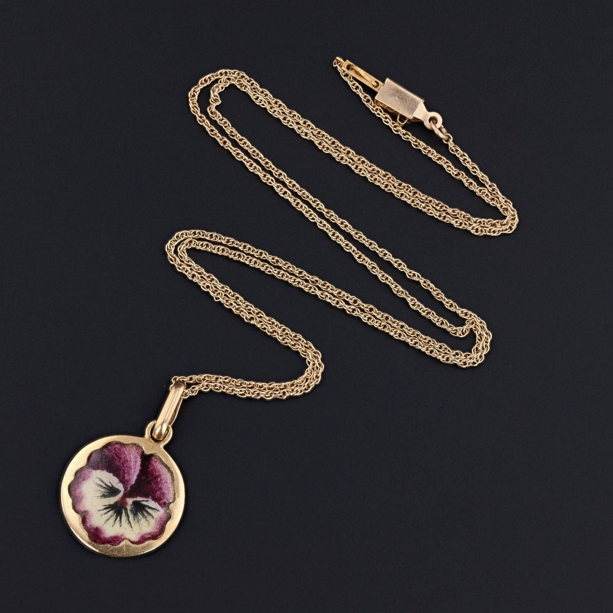 Pansy Pendant or Charm | 18k Gold &amp; Enamel Charm on Optional 14k Chain - Trademark Antiques