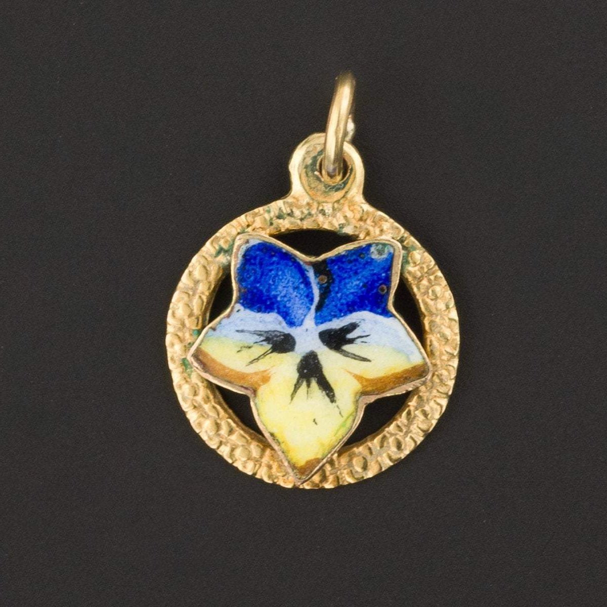 Pansy Pendant or Charm | 9ct Gold & Enamel Charm - Trademark Antiques
