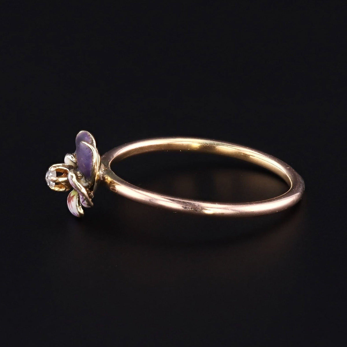 Pansy Ring | 10k Gold &amp; Purple Enamel Pansy Ring - Trademark Antiques