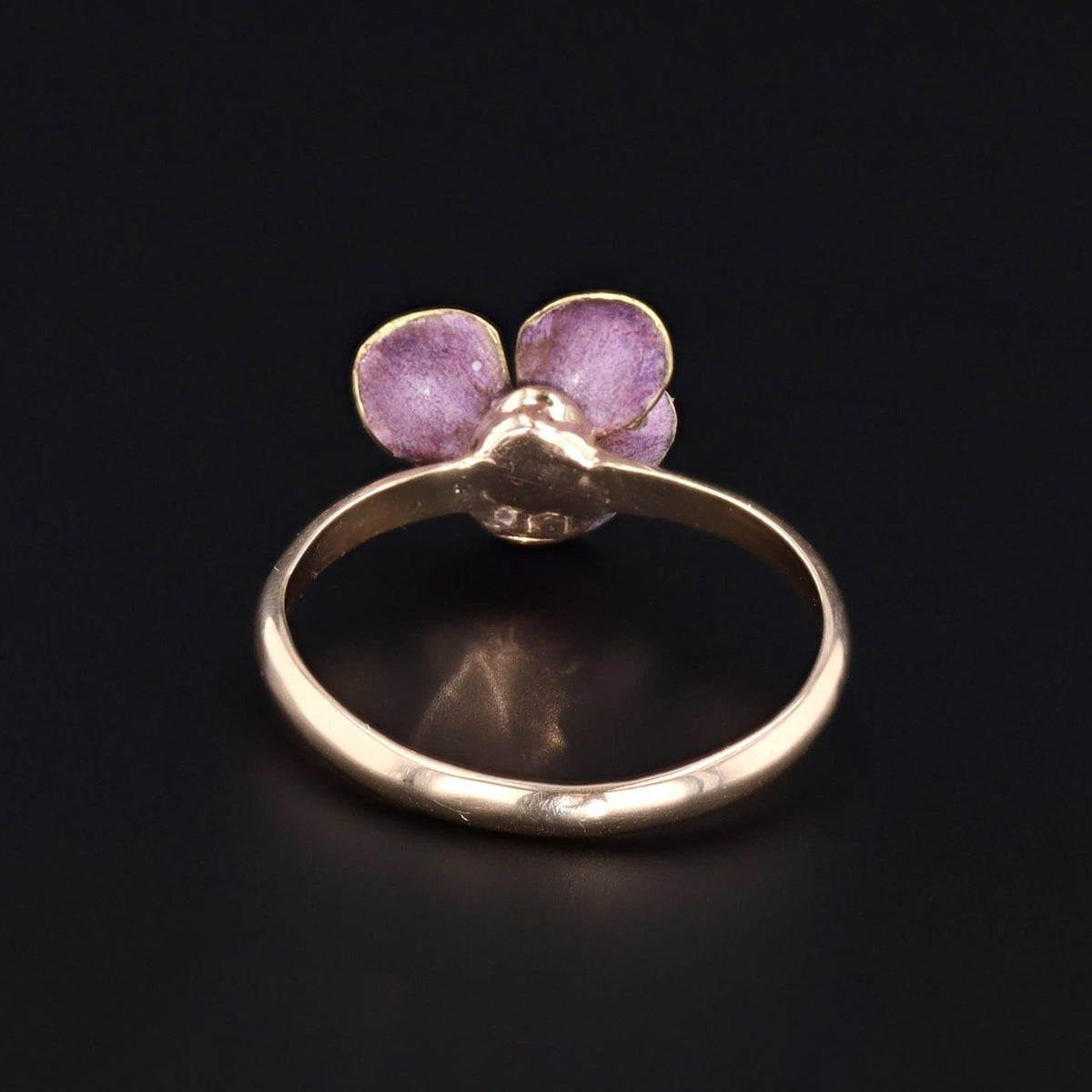 Pansy Ring | 14k Gold &amp; Purple Enamel Pansy Ring - Trademark Antiques