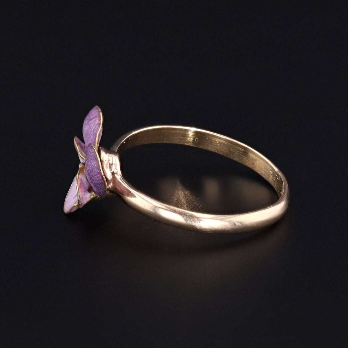 Pansy Ring | 14k Gold &amp; Purple Enamel Pansy Ring - Trademark Antiques