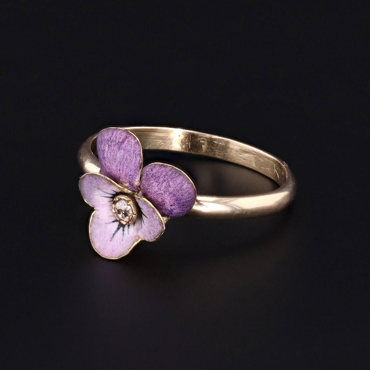 Pansy Ring | 14k Gold &amp; Purple Enamel Pansy Ring - Trademark Antiques