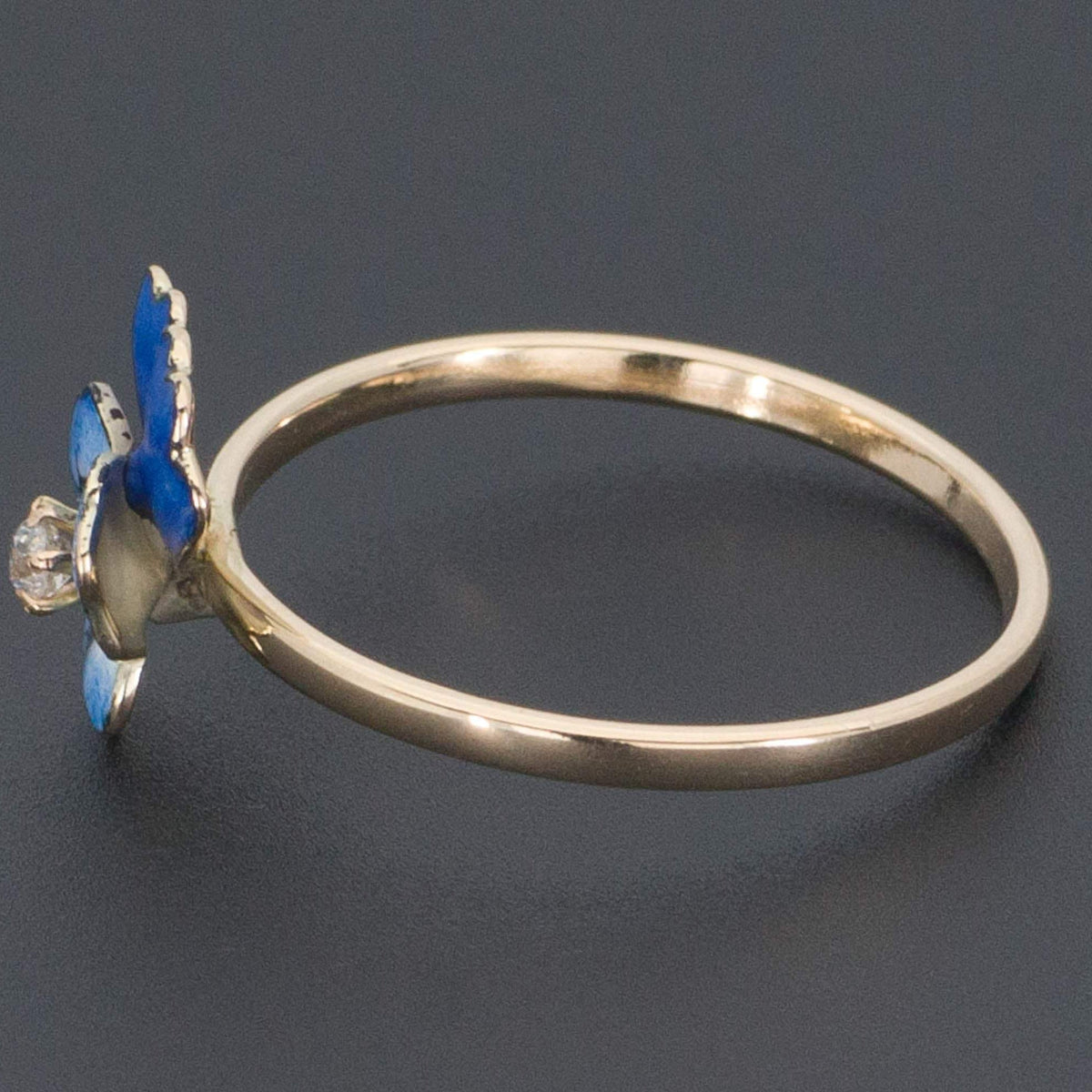 Pansy Ring | Enamel Pansy Ring with Diamond - Trademark Antiques