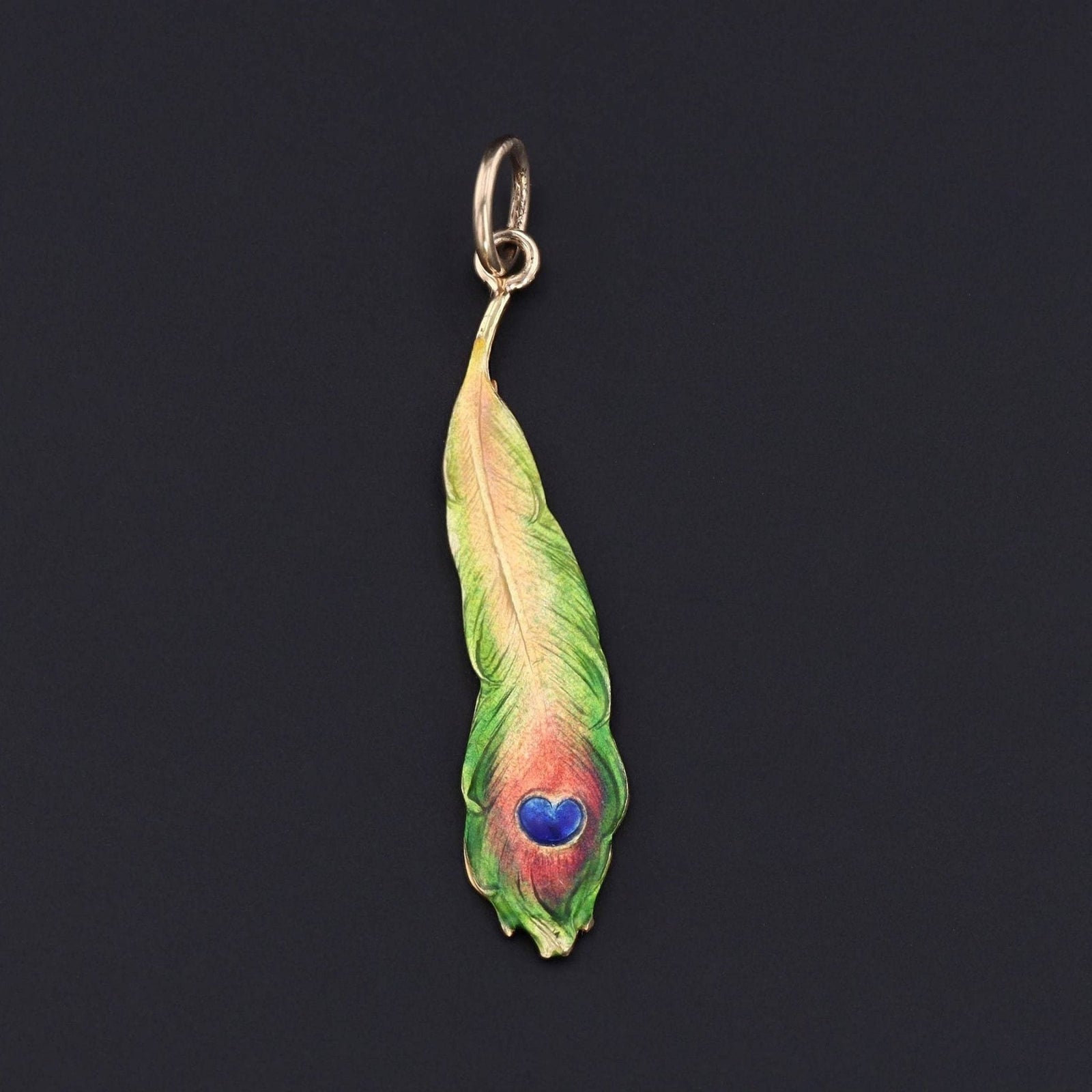 Peacock Feather Pendant | Antique Enamel Peacock Feather Pendant - Trademark Antiques