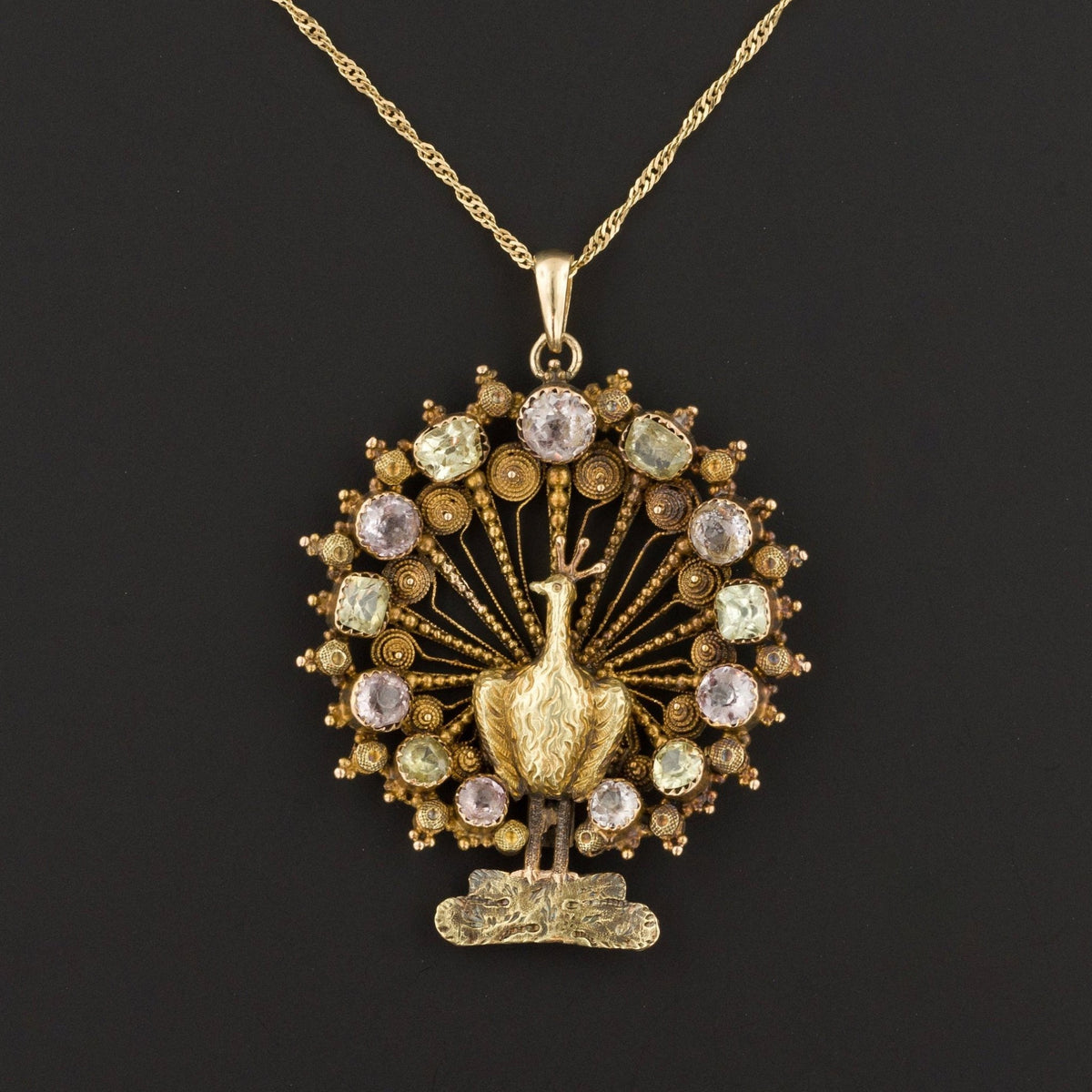 Peacock Pendant | Antique Peacock Pendant with Gemstones - Trademark Antiques