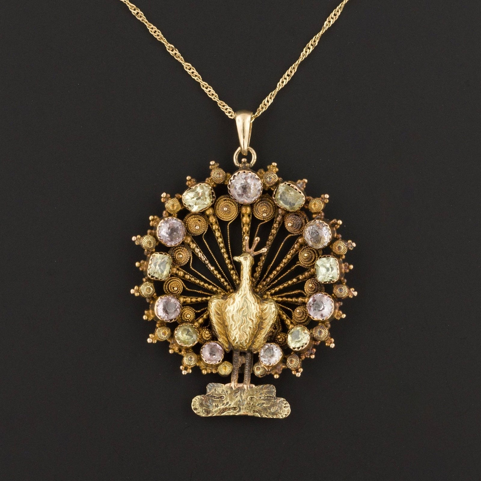 Peacock Pendant | Antique Peacock Pendant with Gemstones - Trademark Antiques