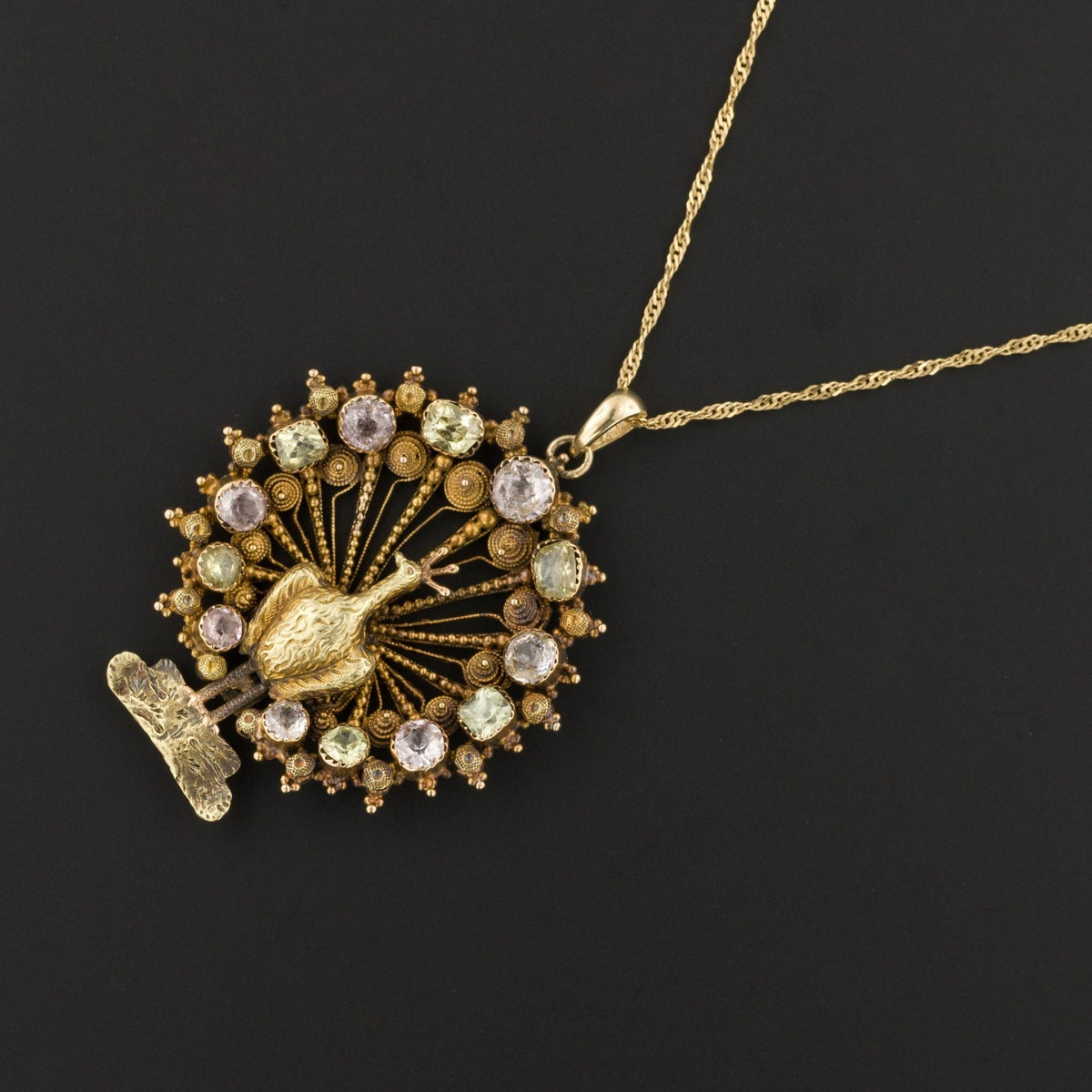 Peacock Pendant | Antique Peacock Pendant with Gemstones - Trademark Antiques