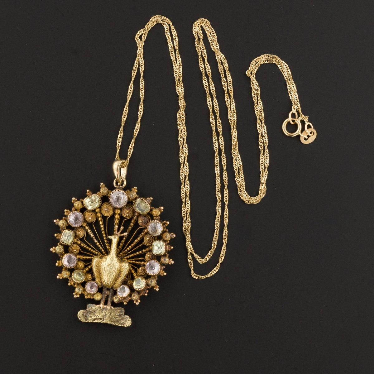 Peacock Pendant | Antique Peacock Pendant with Gemstones - Trademark Antiques