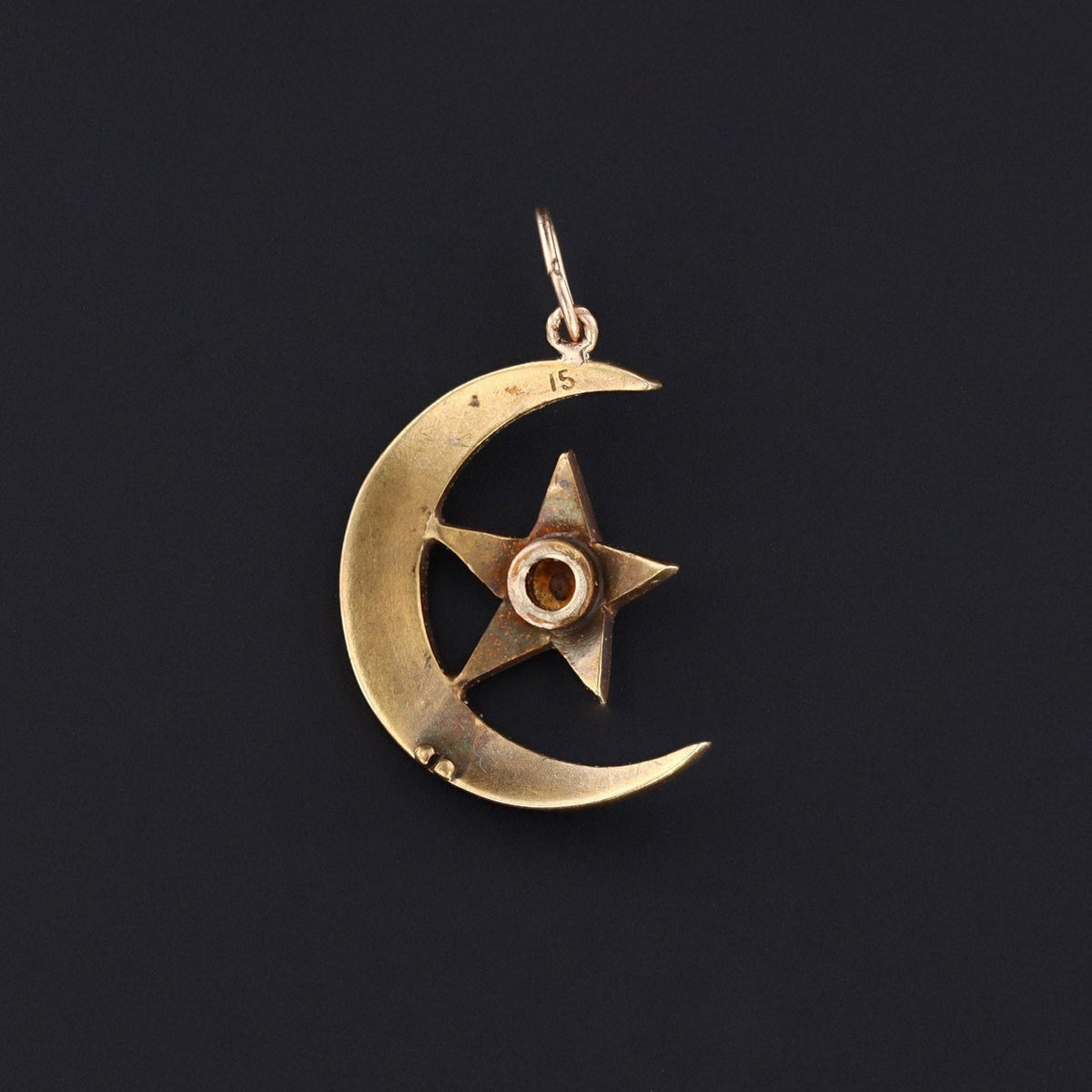 Pearl Crescent Moon and Star Pendant | Antique Pin Conversion Pendant - Trademark Antiques