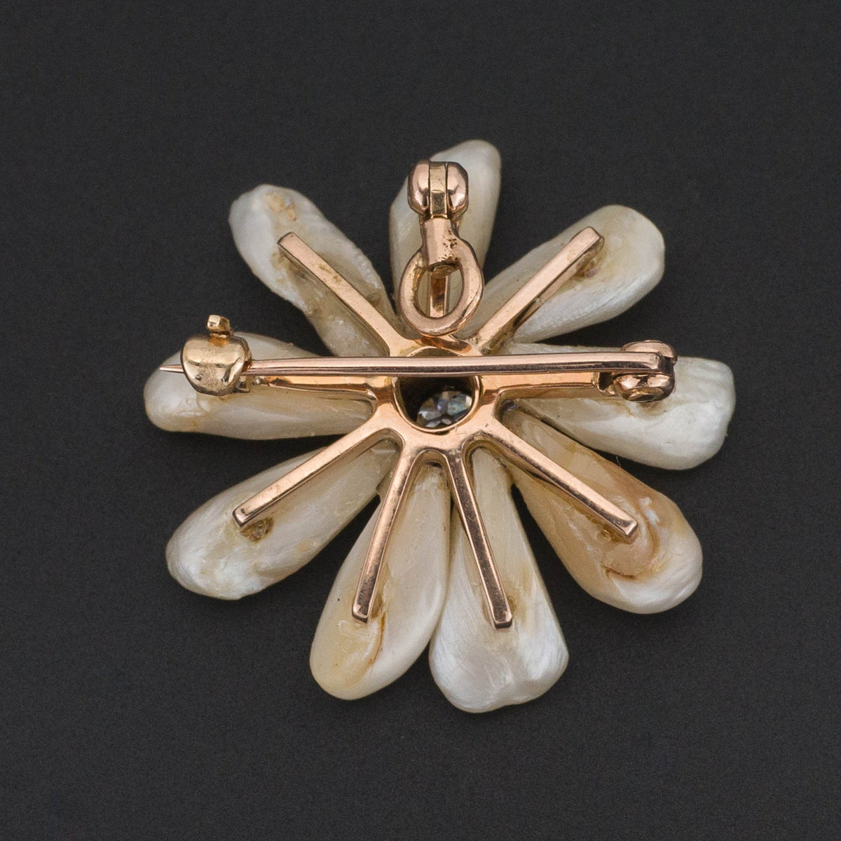 Pearl Daisy Pendant or Brooch | Pearl &amp; Diamond Flower Pendant - Trademark Antiques
