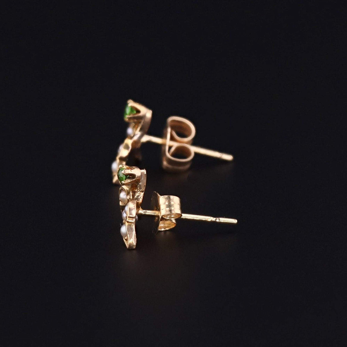 Pearl &amp; Demantoid Garnet Flower Earrings | Antique Pin Conversion Earrings - Trademark Antiques