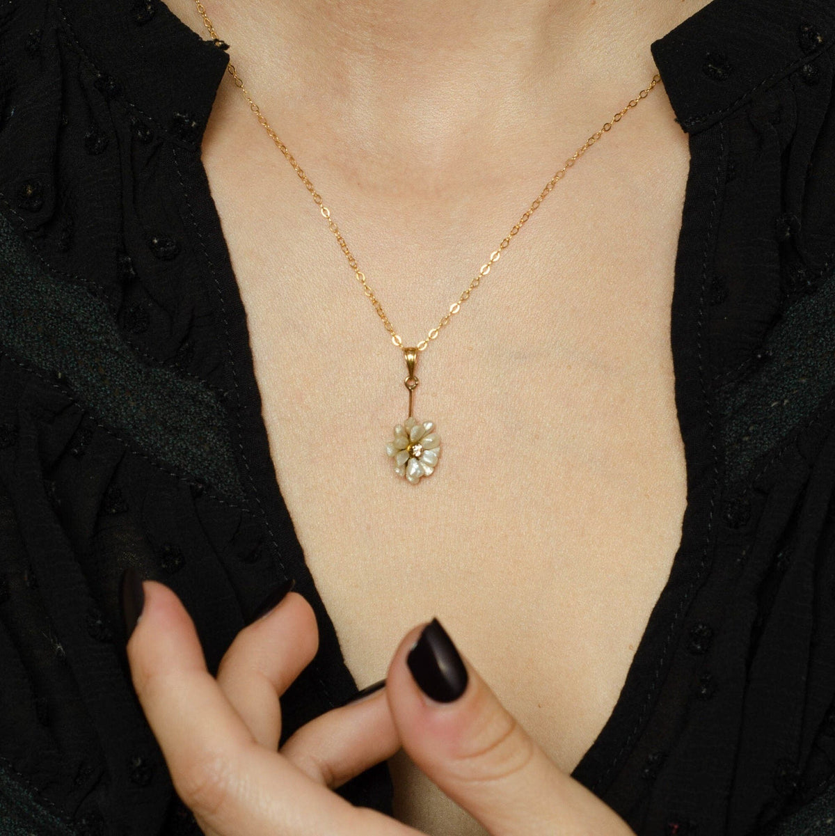 Pearl &amp; Diamond Flower Pendant | Antique Flower Pendant - Trademark Antiques