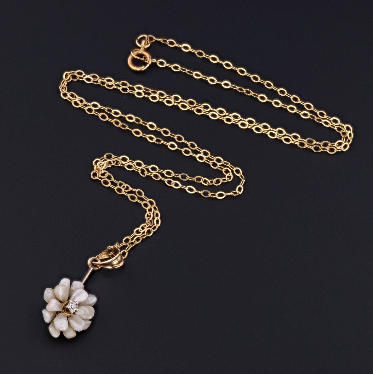 Pearl &amp; Diamond Flower Pendant | Antique Flower Pendant - Trademark Antiques