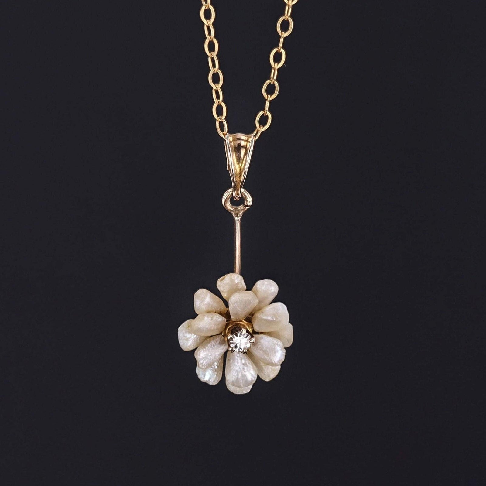 Pearl & Diamond Flower Pendant | Antique Flower Pendant - Trademark Antiques