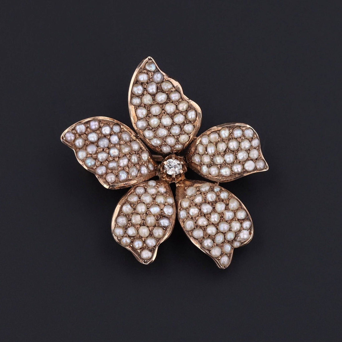 Pearl Flower Brooch | Antique Violet Brooch - Trademark Antiques