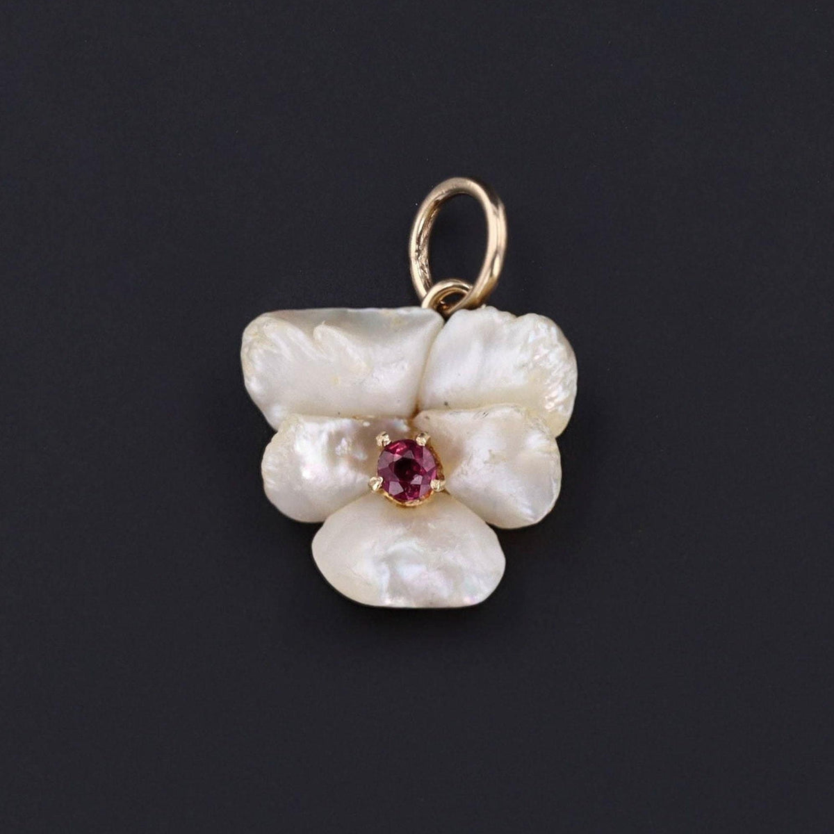 Pearl Flower Pendant | Pearl &amp; Ruby Pansy Pendant - Trademark Antiques