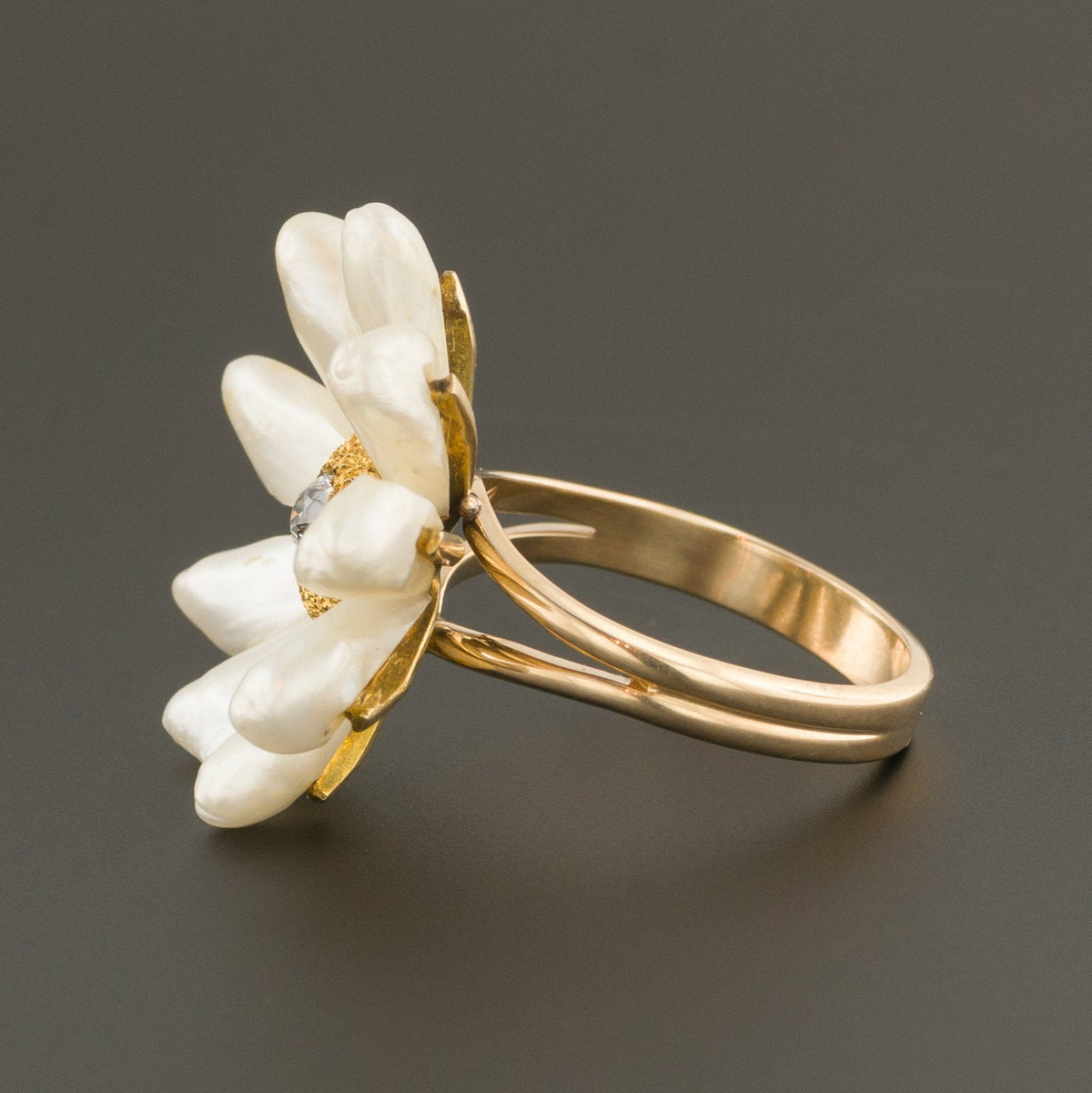 Pearl Flower Ring | Pearl &amp; Diamond Flower Ring - Trademark Antiques