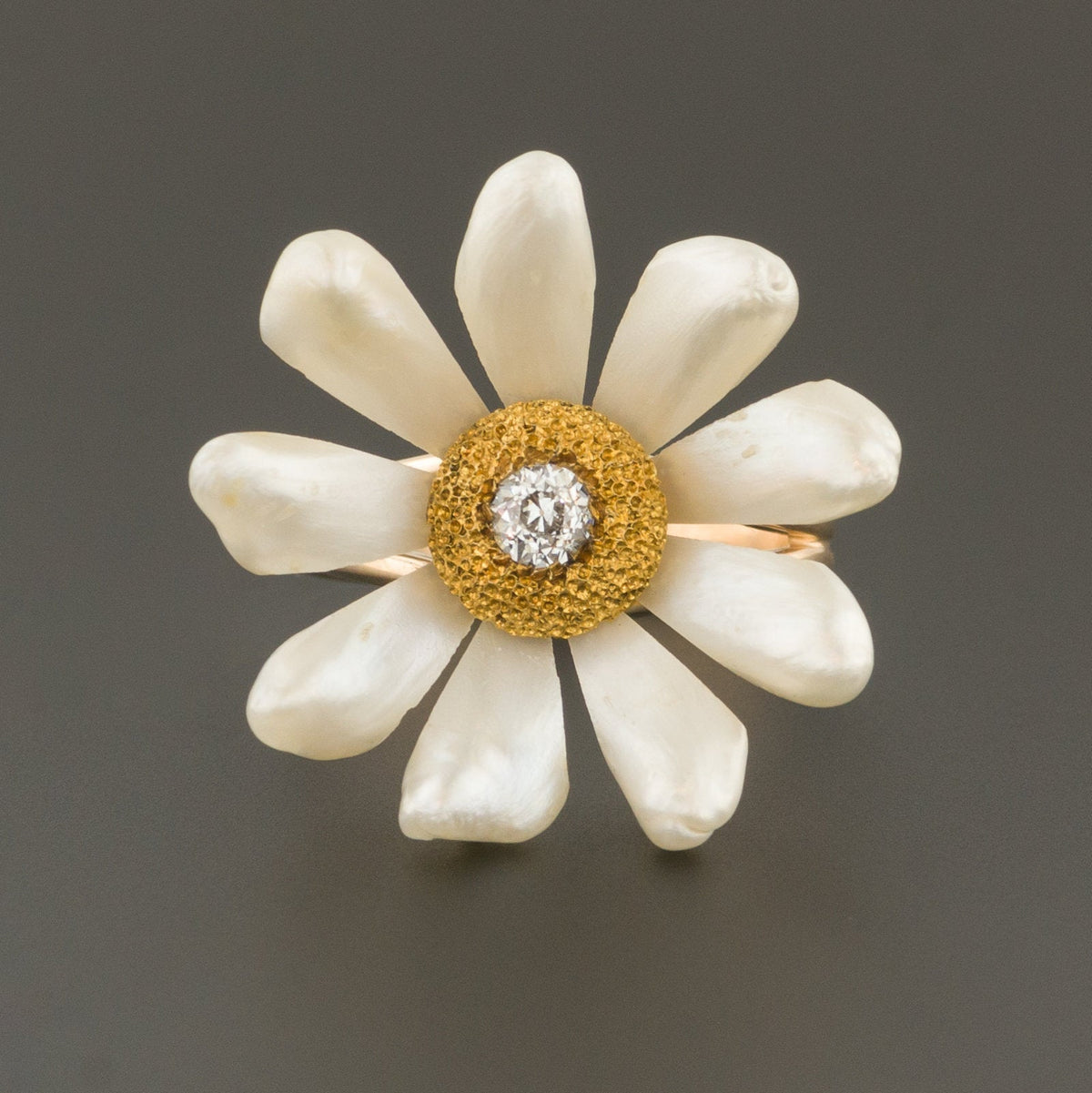 Pearl Flower Ring | Pearl &amp; Diamond Flower Ring - Trademark Antiques