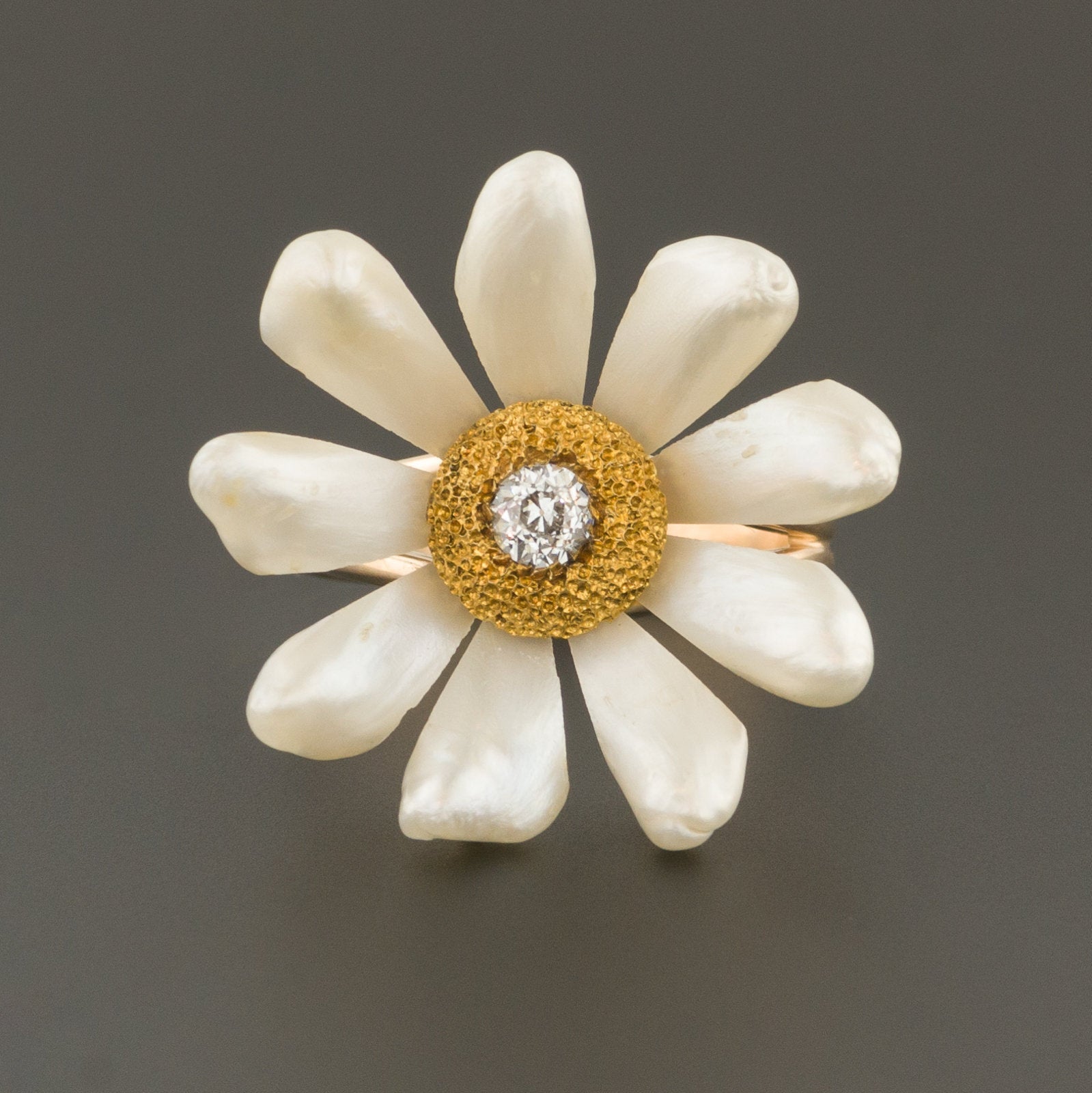 Pearl Flower Ring | Pearl & Diamond Flower Ring - Trademark Antiques