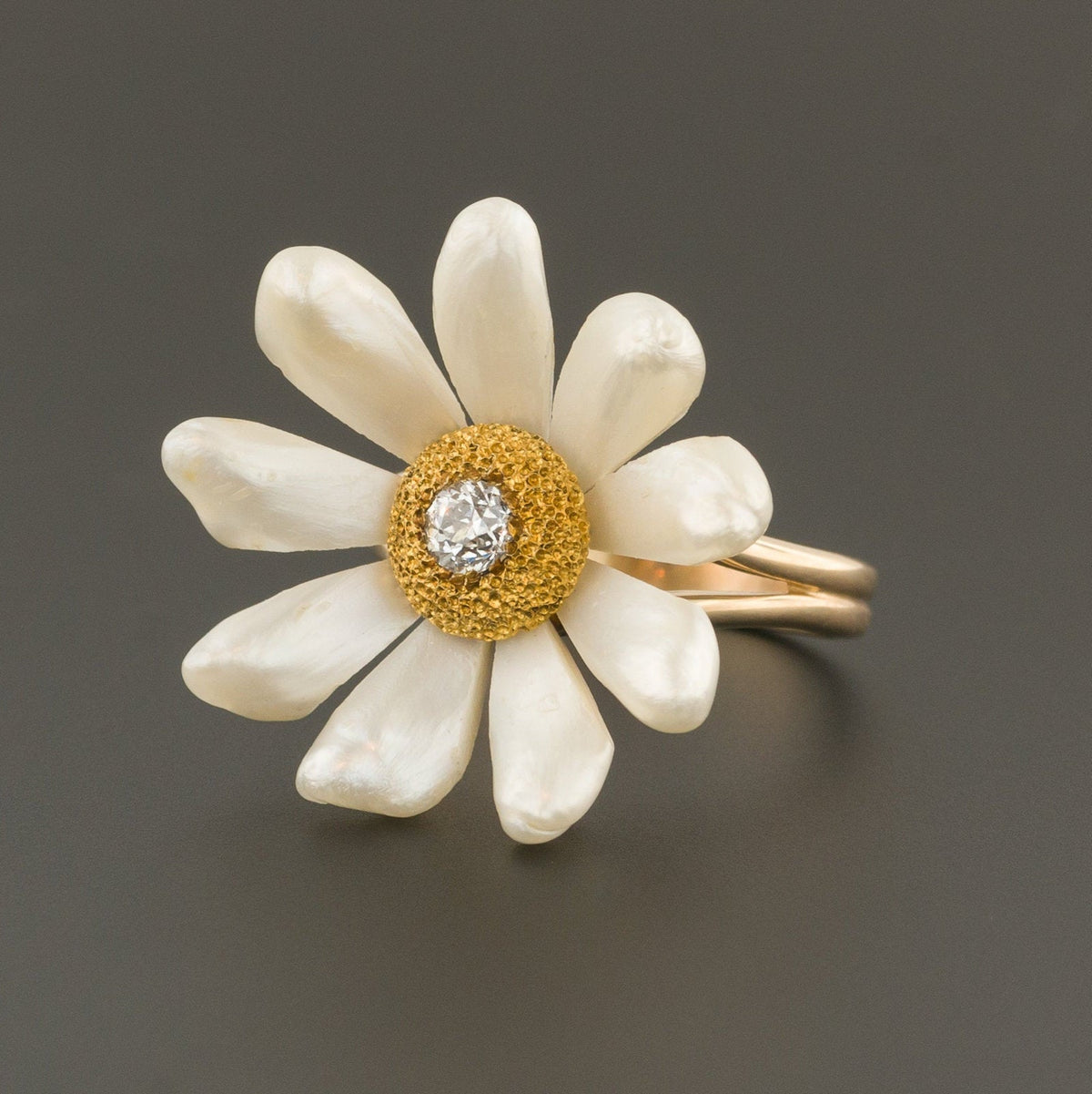 Pearl Flower Ring | Pearl &amp; Diamond Flower Ring - Trademark Antiques