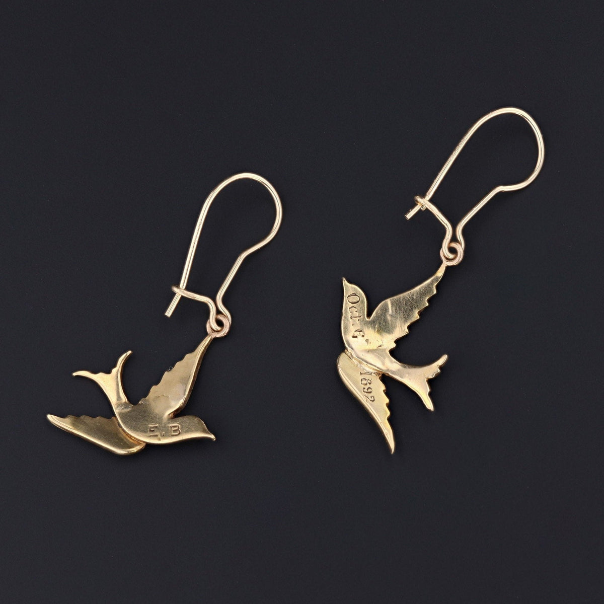 Pearl Swallow Earrings | 14k Gold Swallow Bird Earrings - Trademark Antiques
