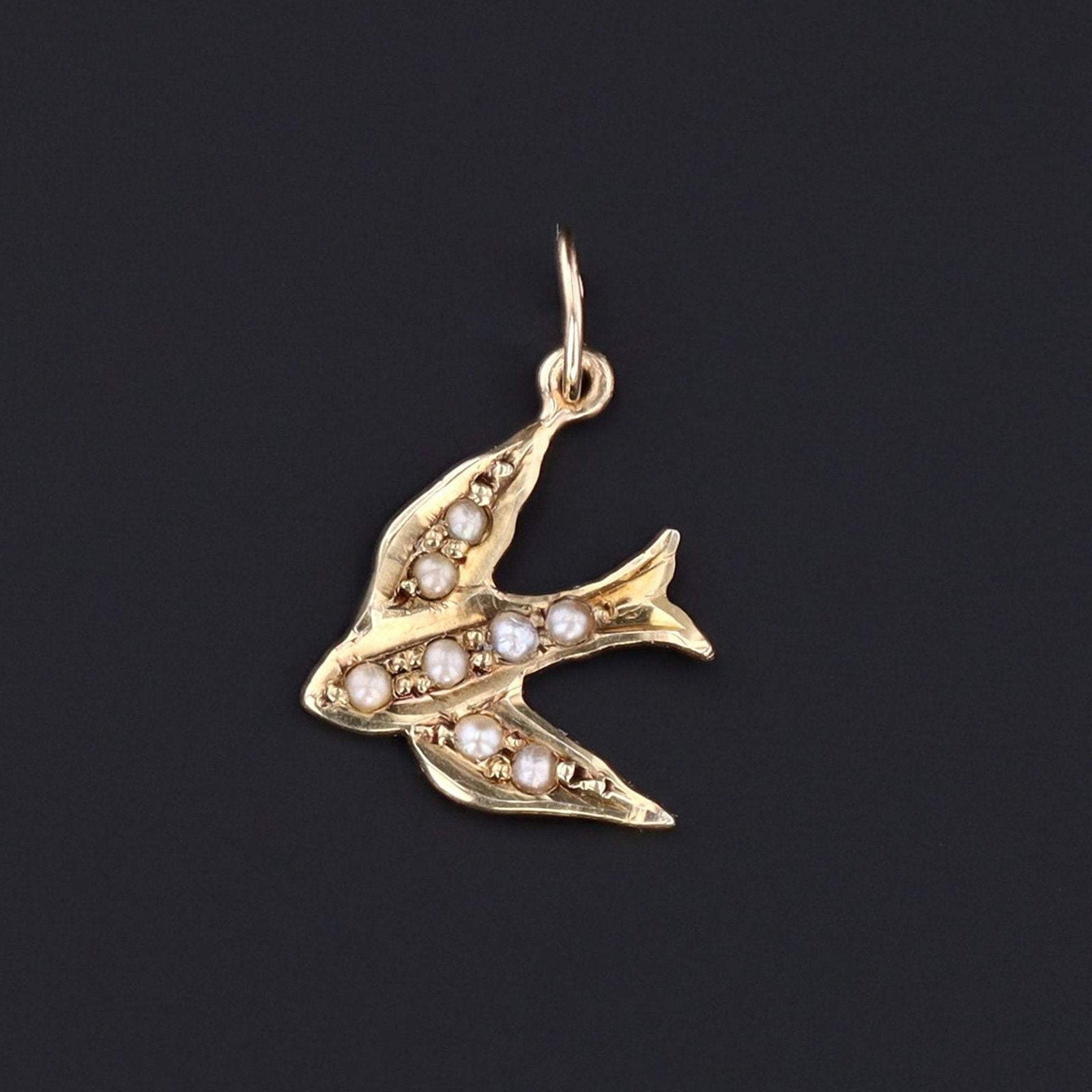Pearl Swallow Pendant | 14k Gold Swallow Pendant - Trademark Antiques