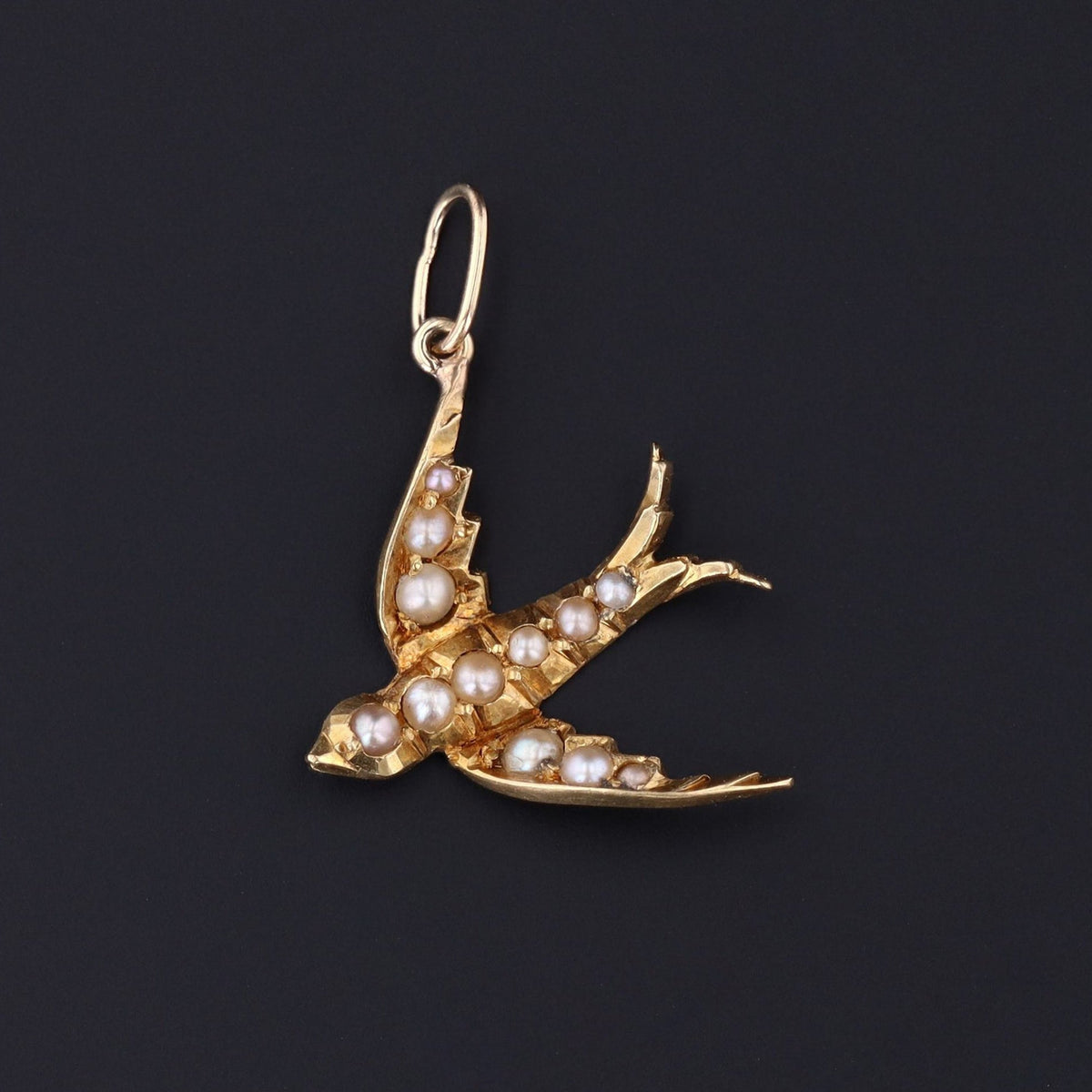 Pearl Swallow Pendant | 14k Gold Swallow Pendant - Trademark Antiques