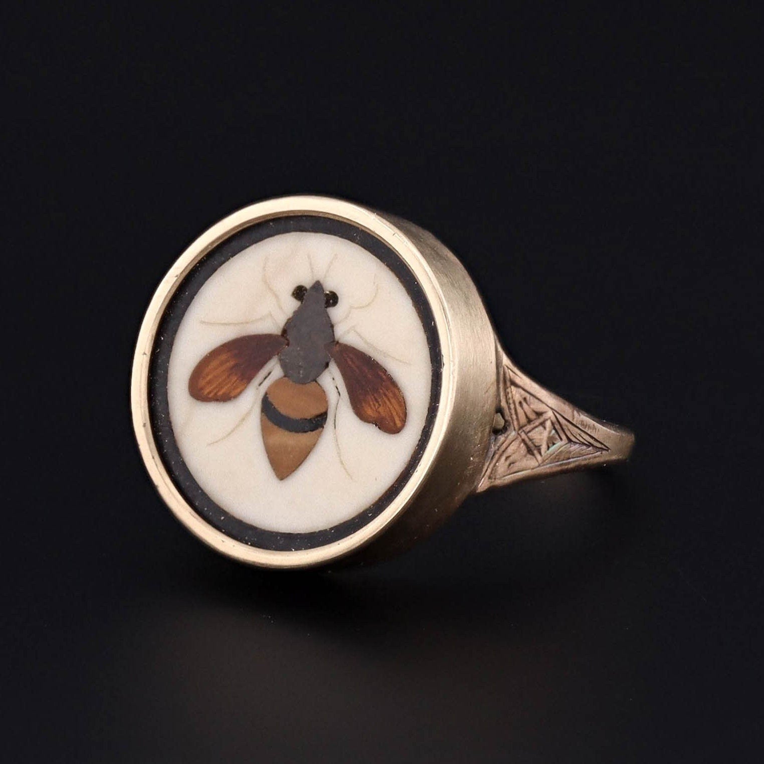 Pietra Dura Bee Ring | Antique Pin Conversion Ring - Trademark Antiques