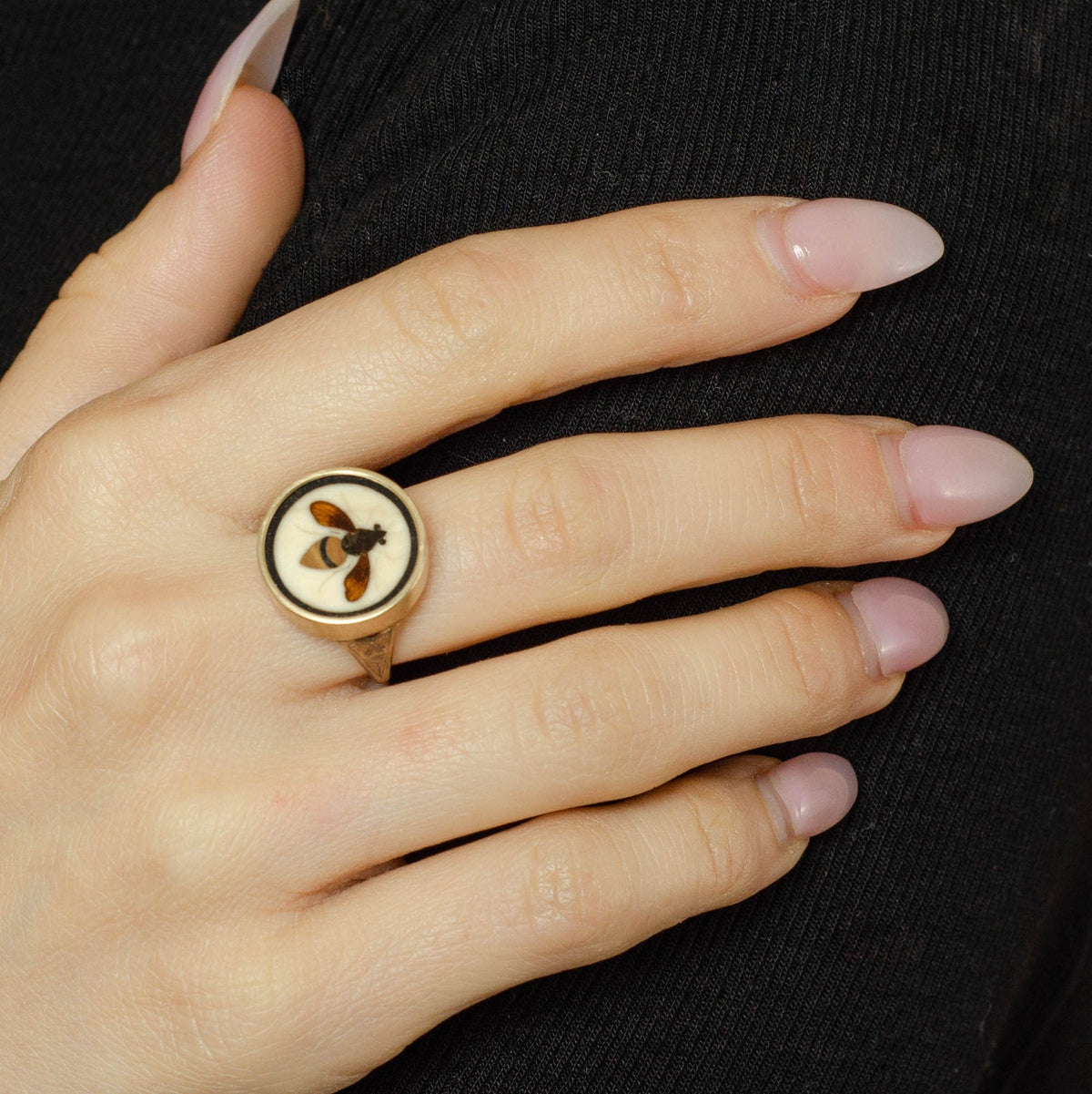 Pietra Dura Bee Ring | Antique Pin Conversion Ring - Trademark Antiques