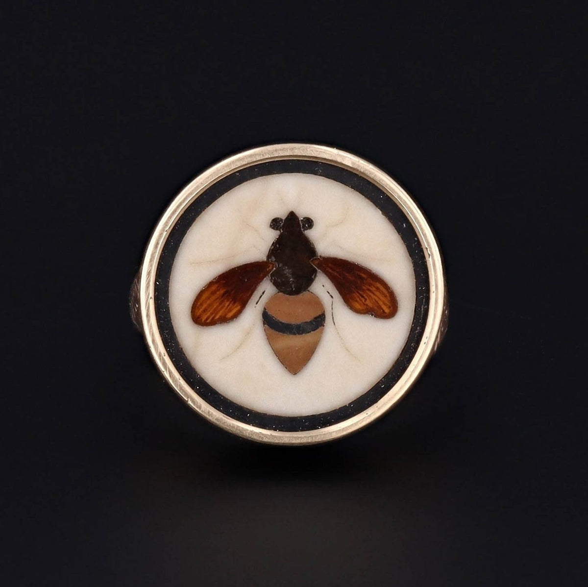 Pietra Dura Bee Ring | Antique Pin Conversion Ring - Trademark Antiques