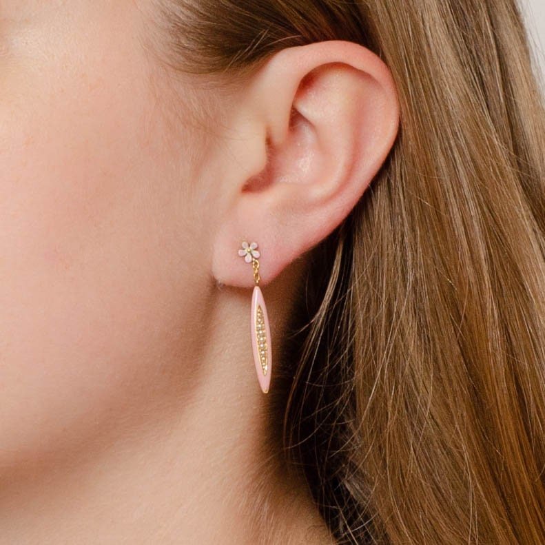 Pin Flower Earrings | 14k Gold, Enamel &amp; Pearl Earrings - Trademark Antiques