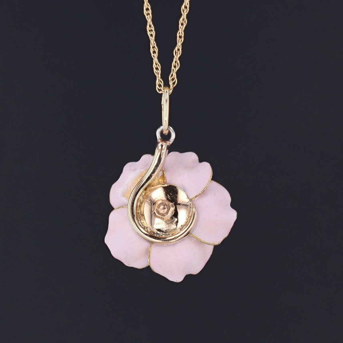 Pink Enamel Flower Pendant| Dogrose Pendant - Trademark Antiques