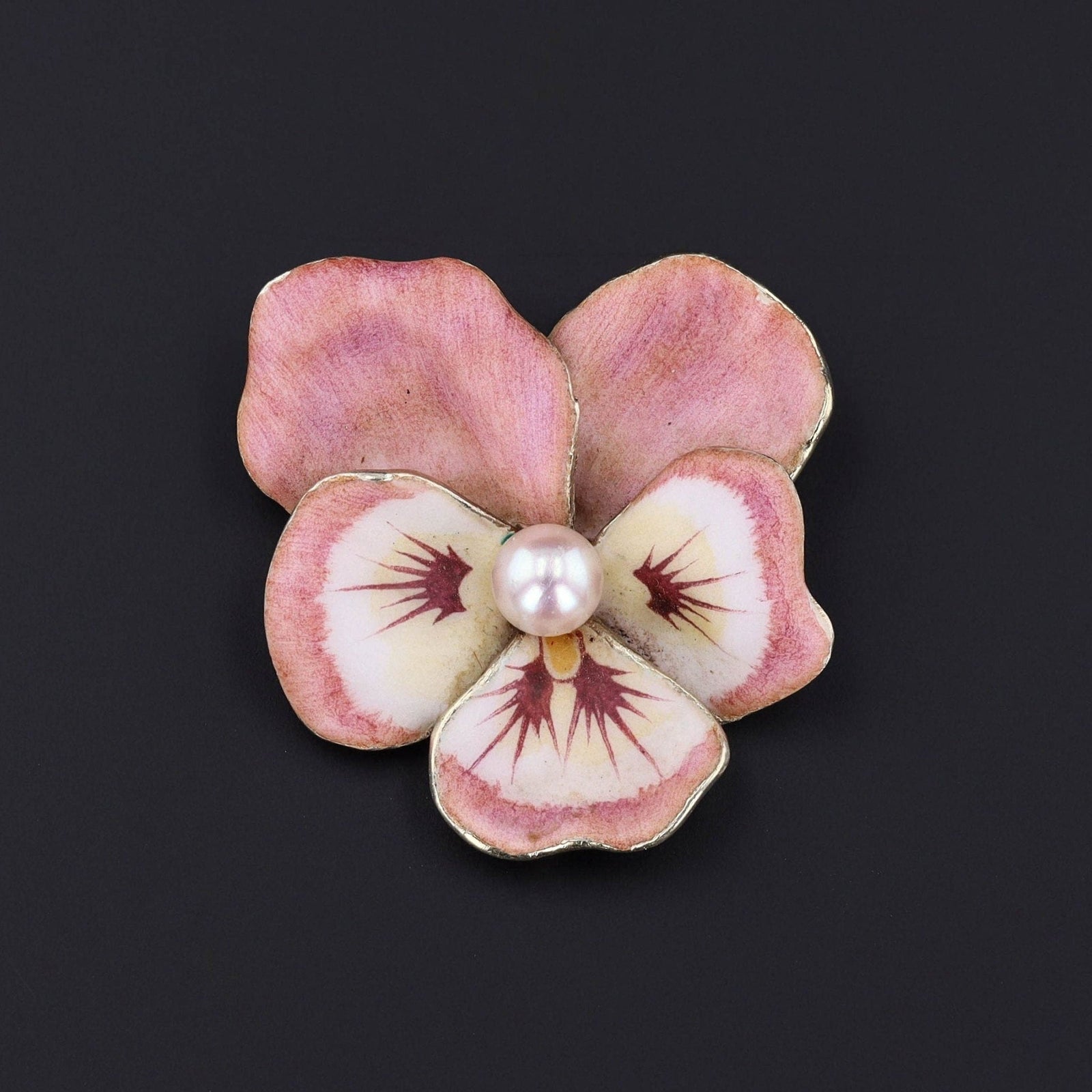 Pink Pansy Brooch | Vintage Enamel Flower Brooch - Trademark Antiques