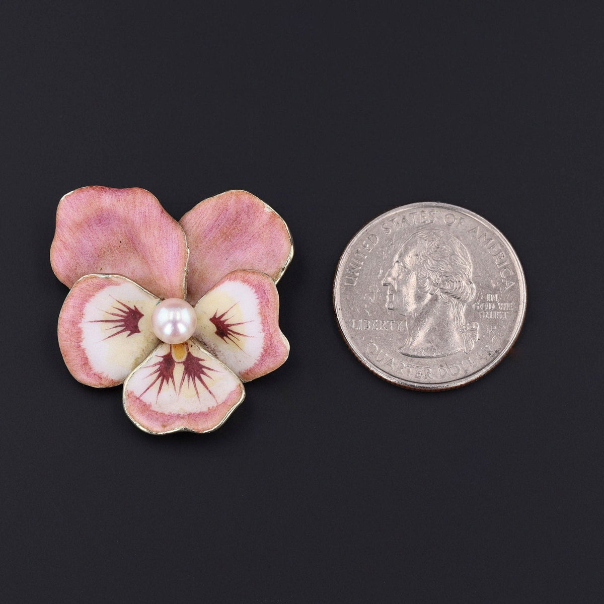 Pink Pansy Brooch | Vintage Enamel Flower Brooch - Trademark Antiques