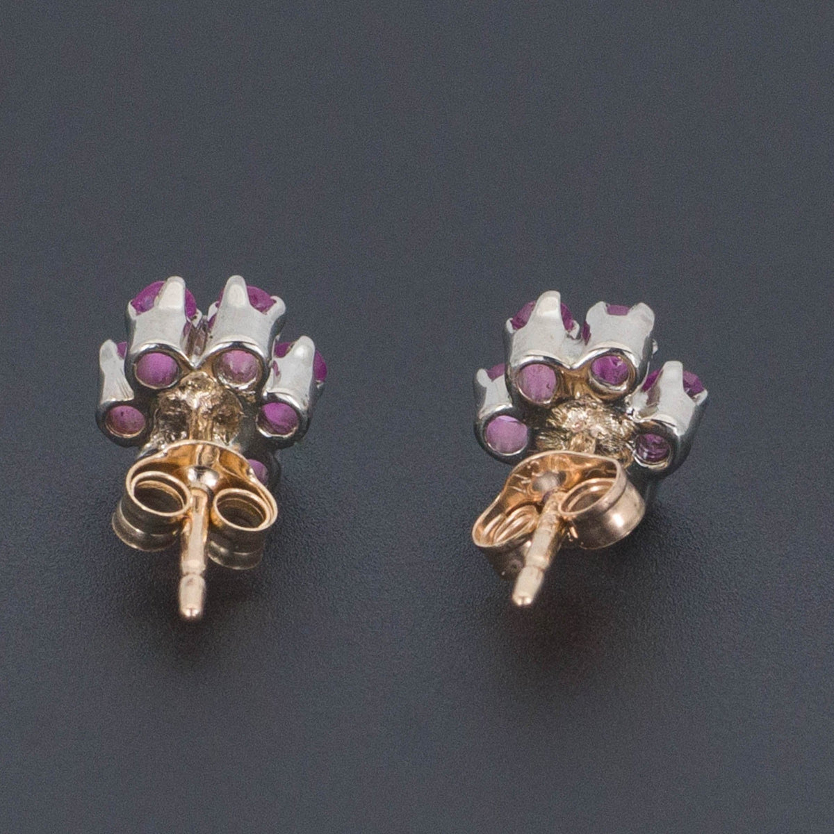 Pink Sapphire &amp; Diamond Flower Earrings | 14k Gold Earrings - Trademark Antiques