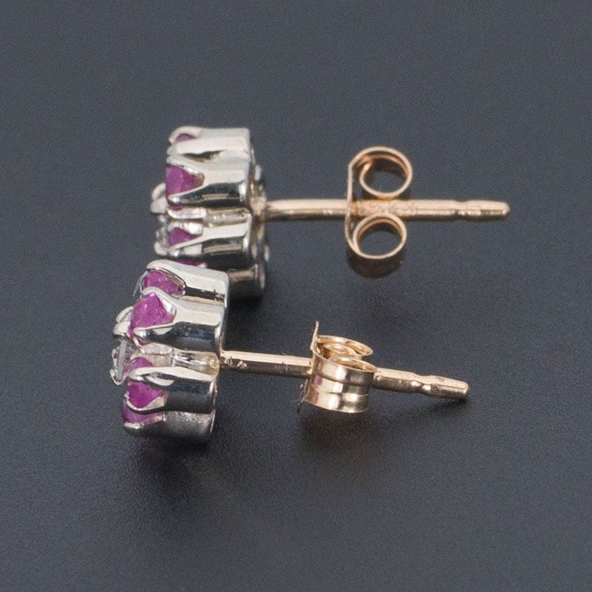 Pink Sapphire &amp; Diamond Flower Earrings | 14k Gold Earrings - Trademark Antiques