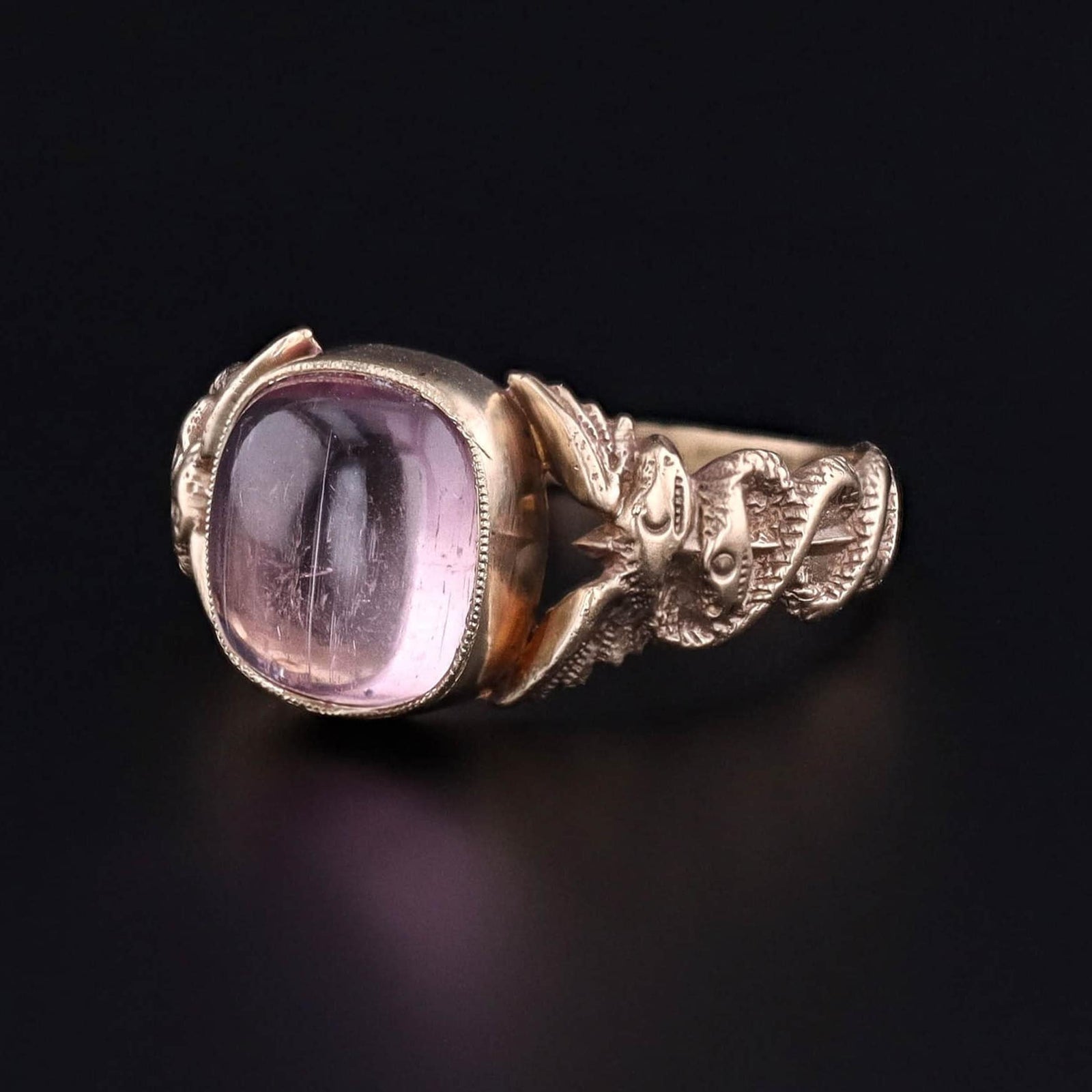 Pink Tourmaline Caduceus Ring of 14k Gold - Trademark Antiques