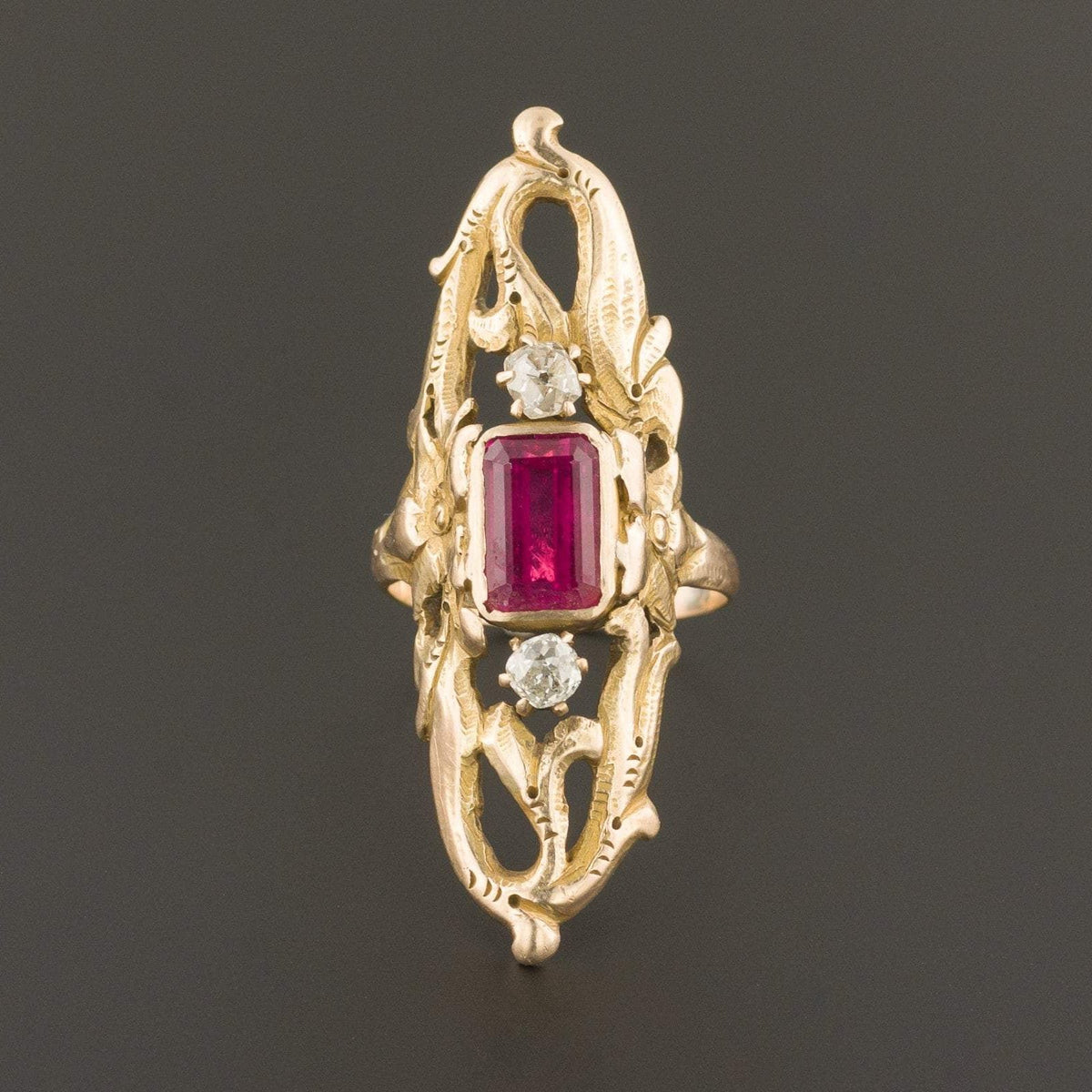 Pink Tourmaline &amp; Diamond Ring | 10k Gold Ring - Trademark Antiques