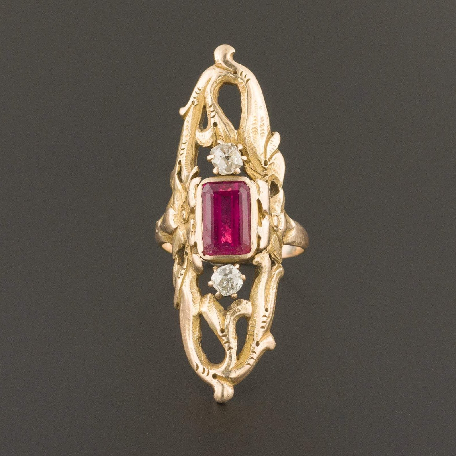 Pink Tourmaline & Diamond Ring | 10k Gold Ring - Trademark Antiques